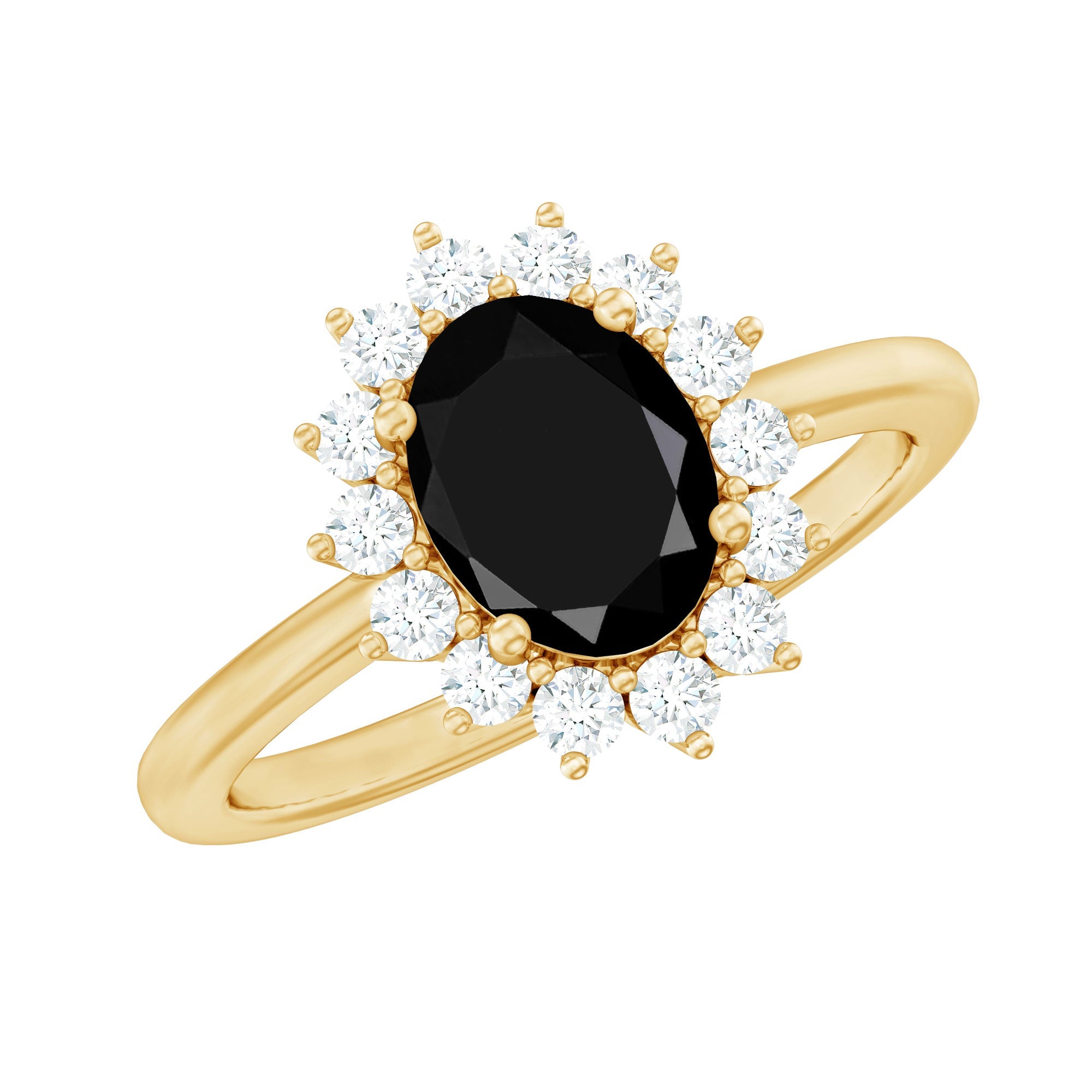 Oval Cut Real Black Onyx and Diamond Halo Engagement Ring | Rings | Wiccan Center