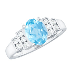 Real 1 Carat Aquamarine Statement Engagement Ring with Diamond | Rings | Wiccan Center