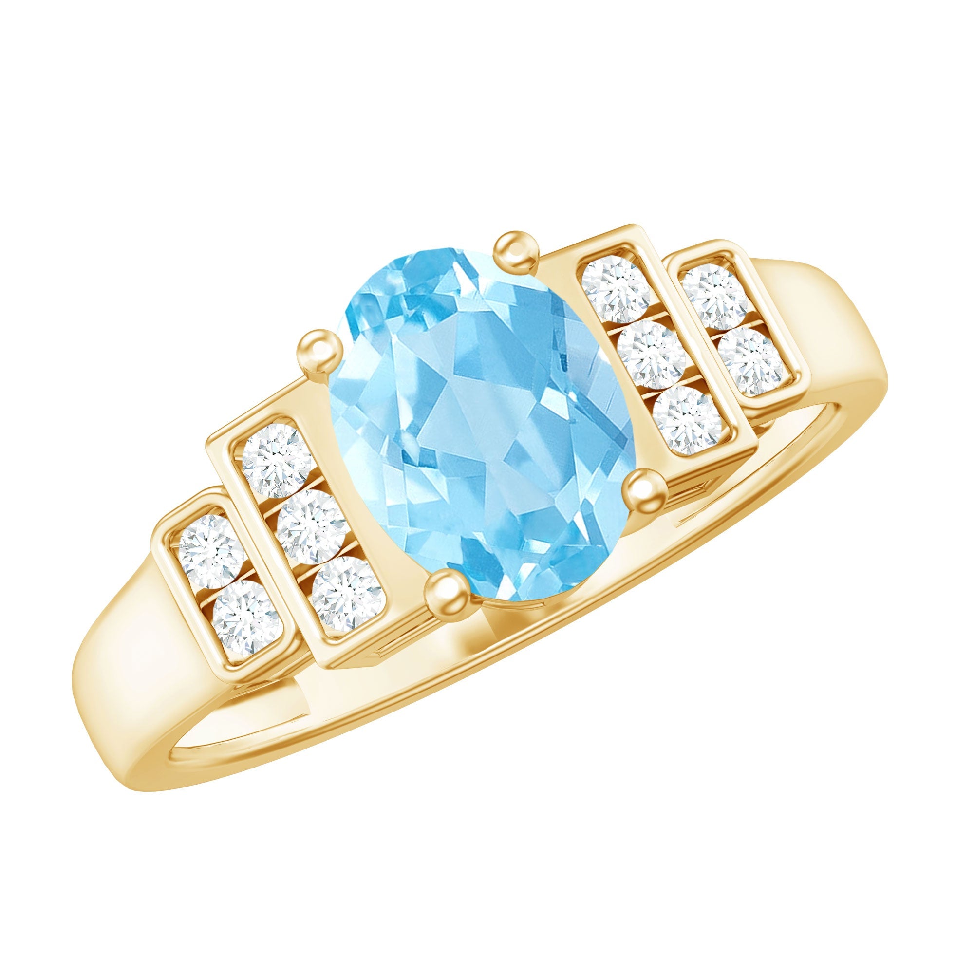 Real 1 Carat Aquamarine Statement Engagement Ring with Diamond | Rings | Wiccan Center