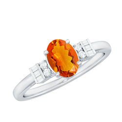 0.6 Carat Natural Oval Cut Fire Opal Classic Engagement Ring with Diamond | Rings | Wiccan Center