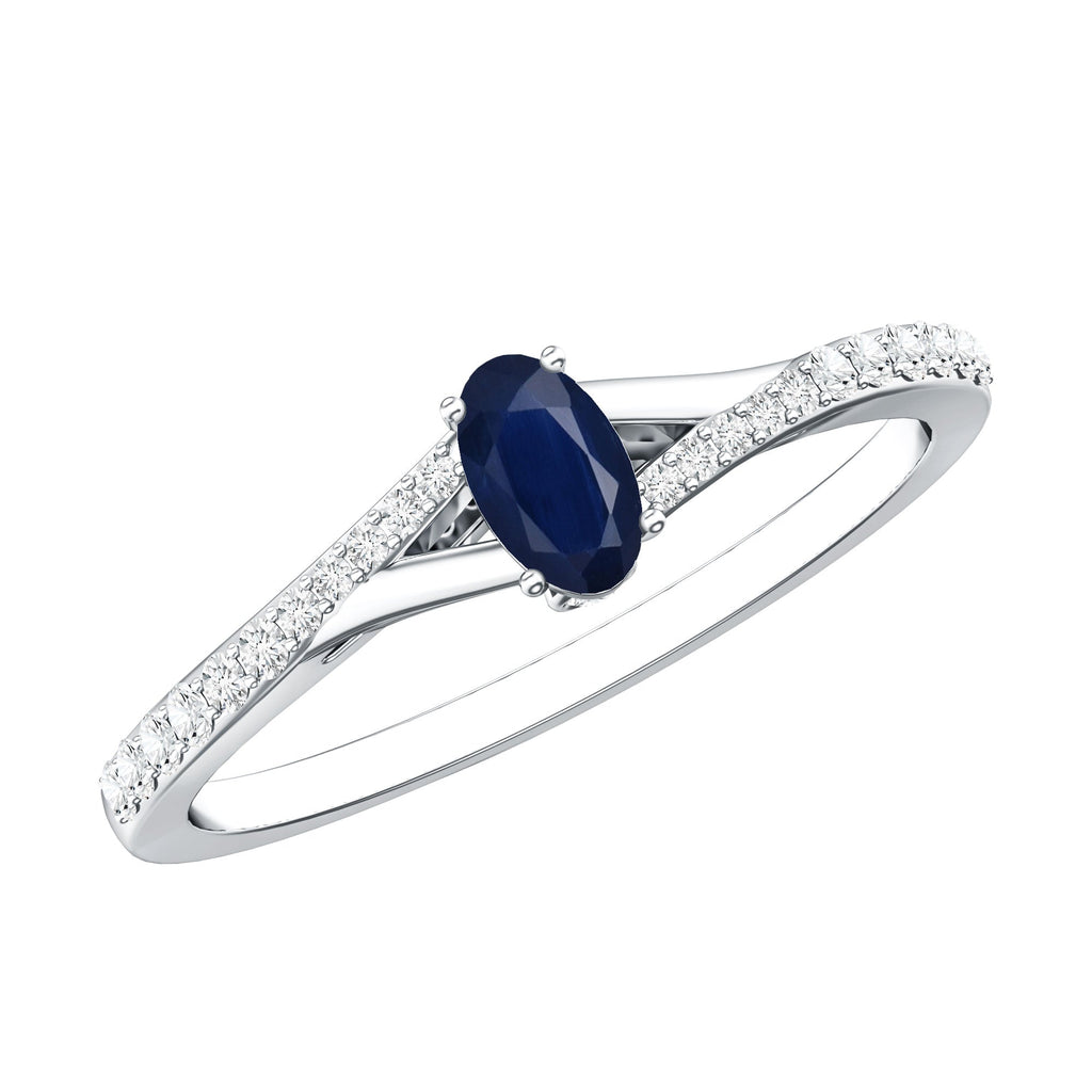Natural 0.6 Carat Blue Sapphire Minimal Engagement Ring with Diamond Split Shank