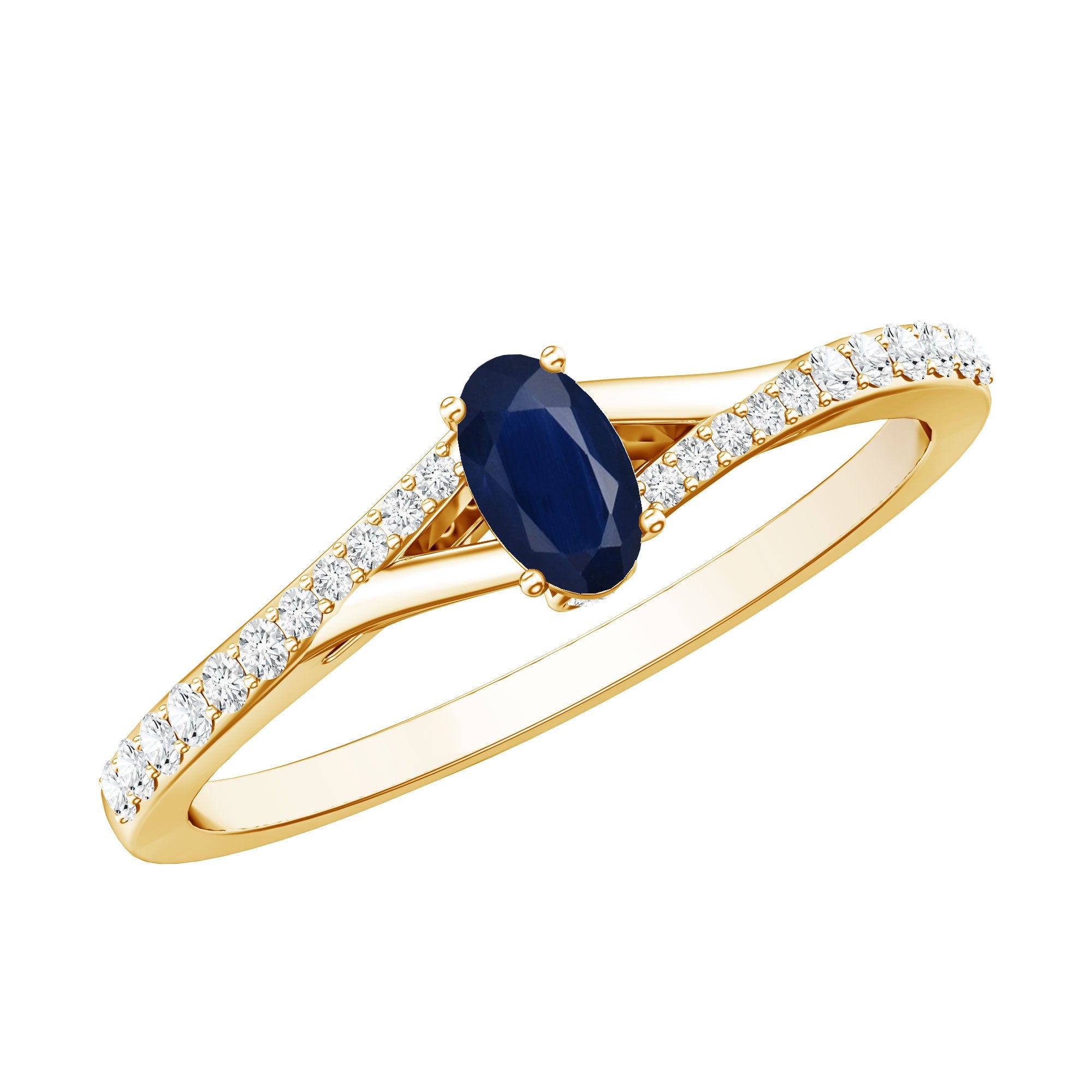 Natural 0.6 Carat Blue Sapphire Minimal Engagement Ring with Diamond Split Shank | Rings | Wiccan Center