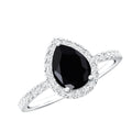 Certified 0.85 Carat Lab Grown Black Diamond Teardrop Engagement Ring with White Diamond Halo