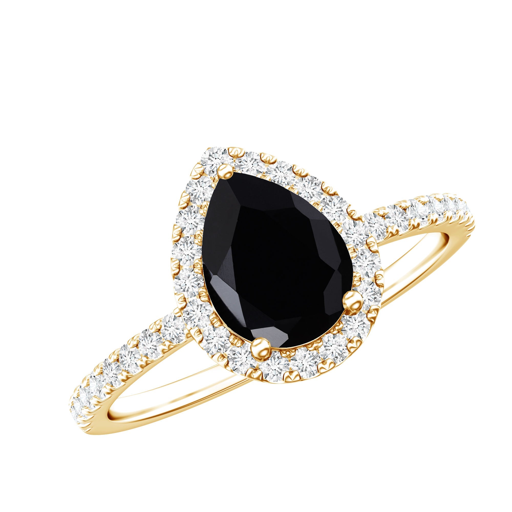 Certified 0.85 Carat Lab Grown Black Diamond Teardrop Engagement Ring with White Diamond Halo | Rings | Wiccan Center