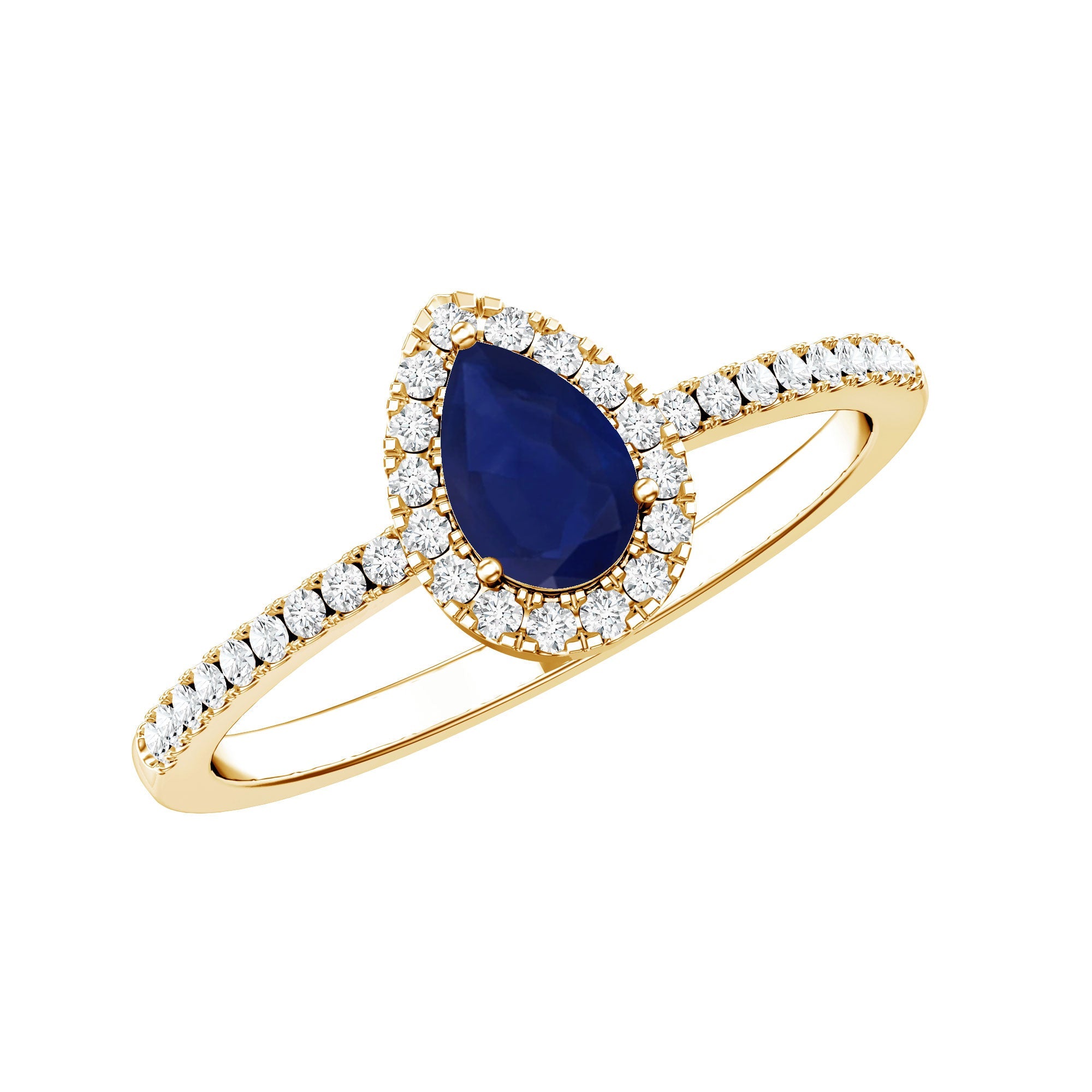 Natural Half Carat Blue Sapphire Teardrop Engagement Ring with Diamond Halo | Rings | Wiccan Center