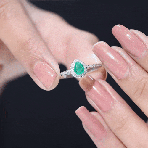 0.3 Carat Pear Cut Emerald Teardrop Engagement Ring with Diamond Halo | Rings | Wiccan Center