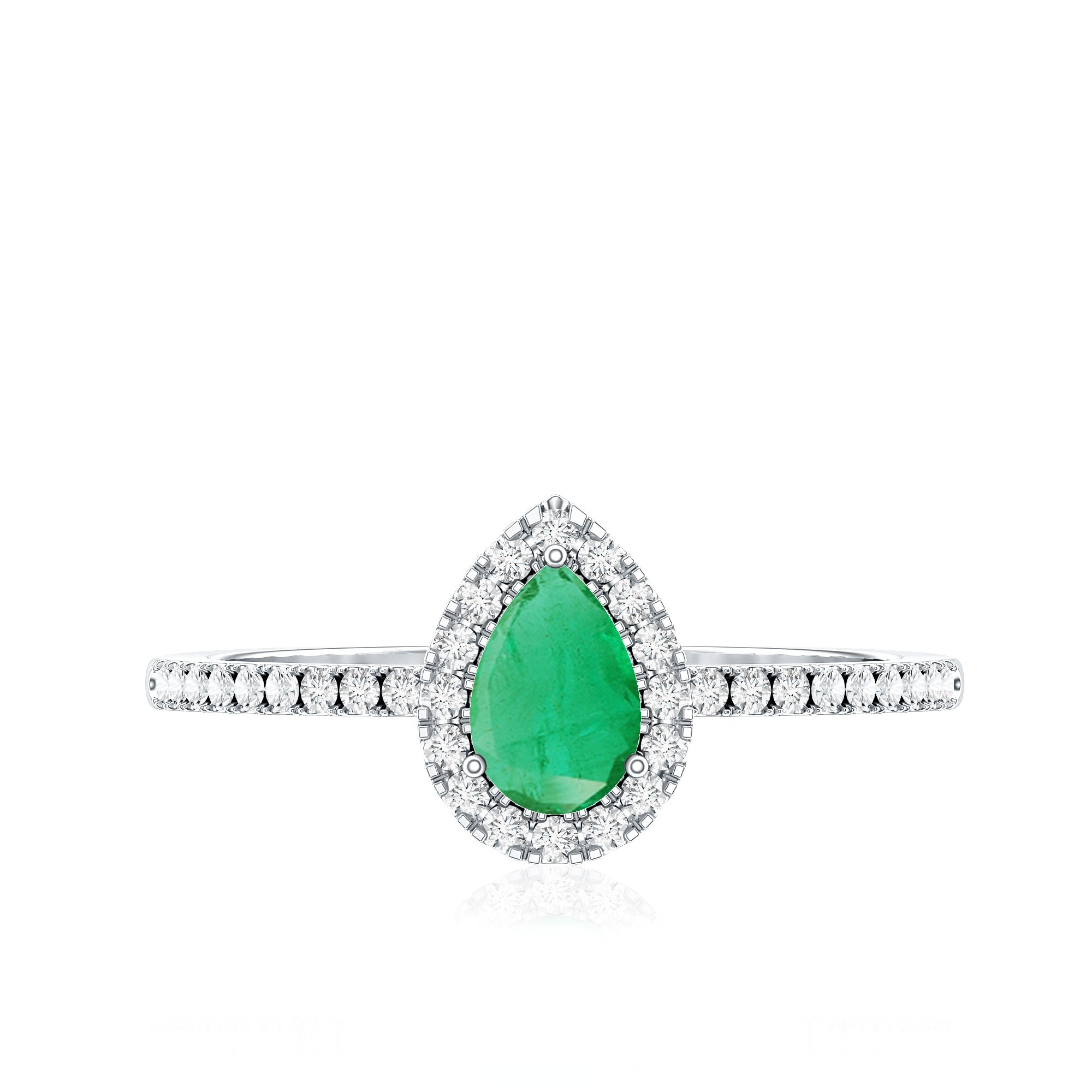 0.3 Carat Pear Cut Emerald Teardrop Engagement Ring with Diamond Halo