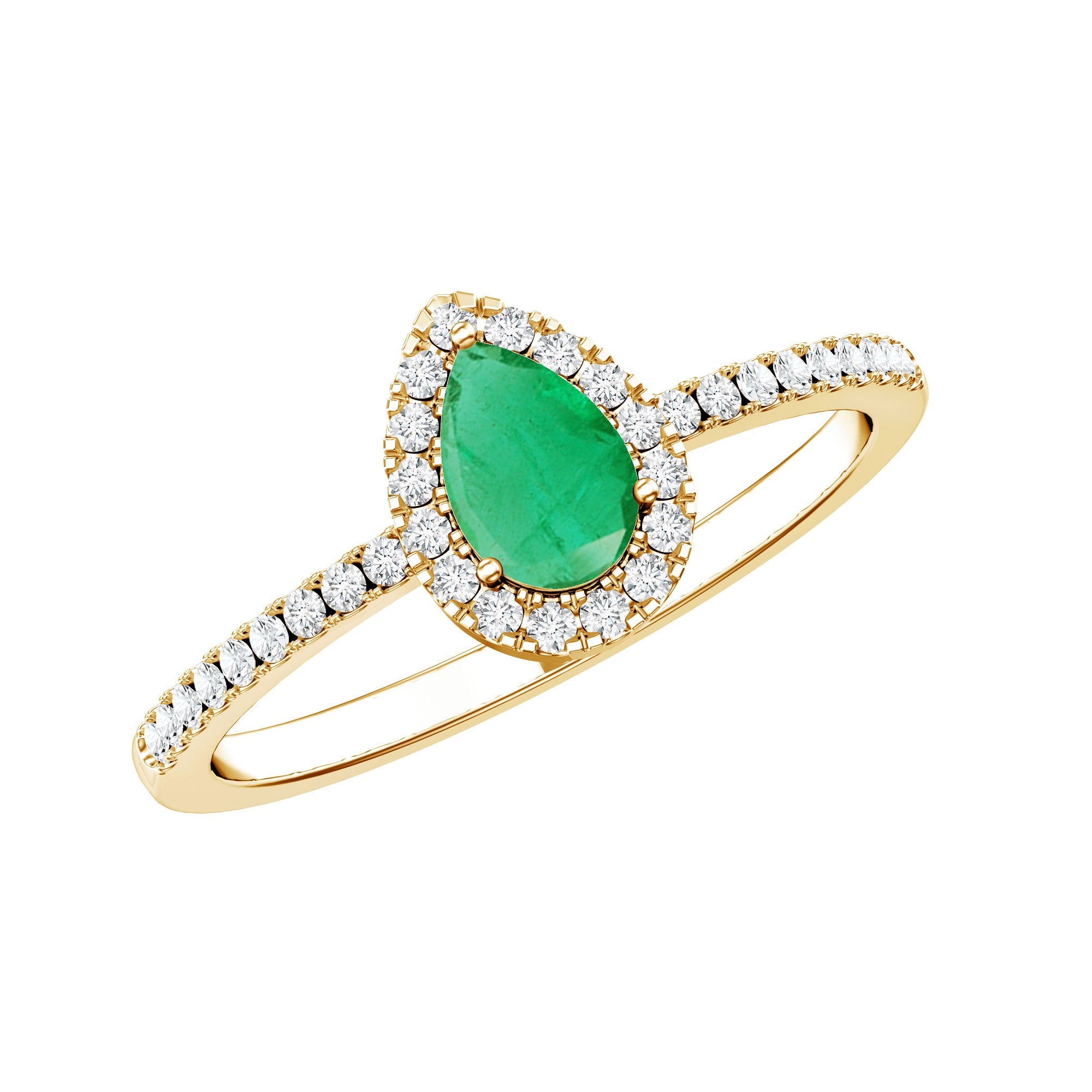 0.3 Carat Pear Cut Emerald Teardrop Engagement Ring with Diamond Halo | Rings | Wiccan Center