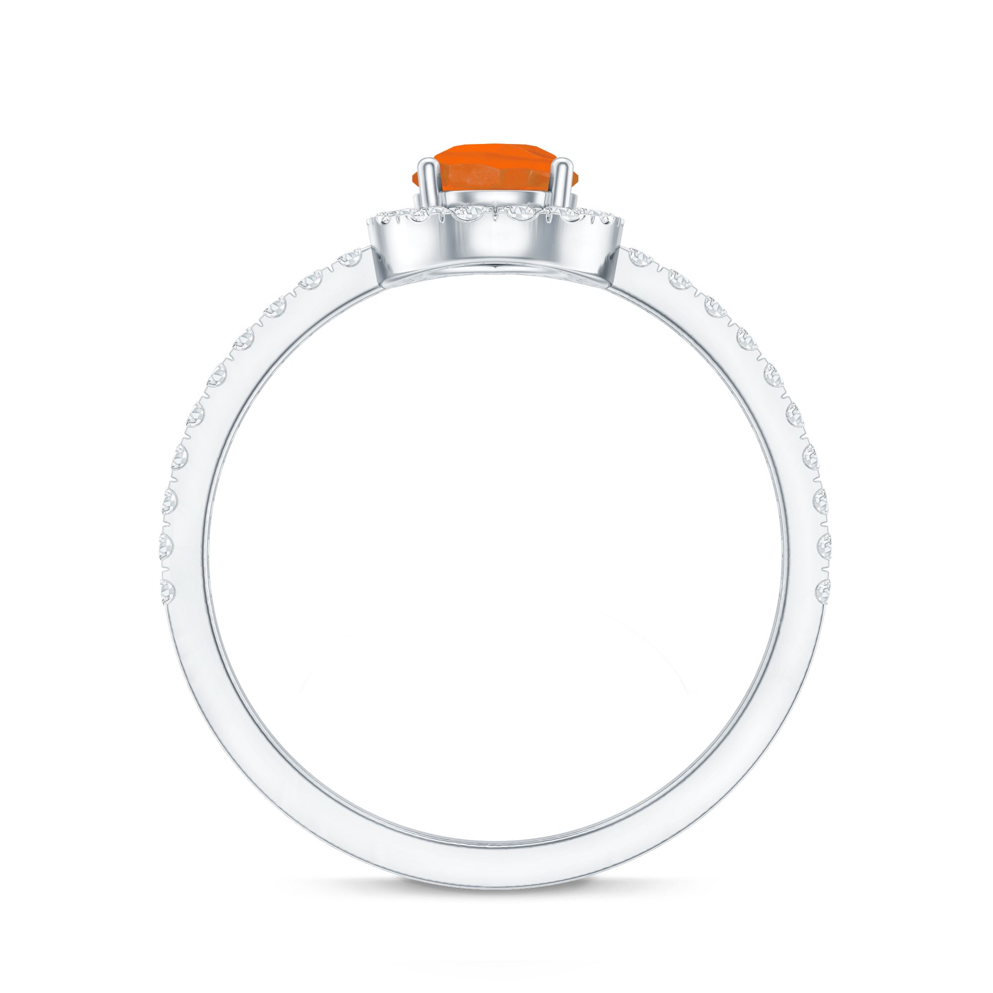 Genuine Fire Opal Teardrop Ring with Diamond Halo