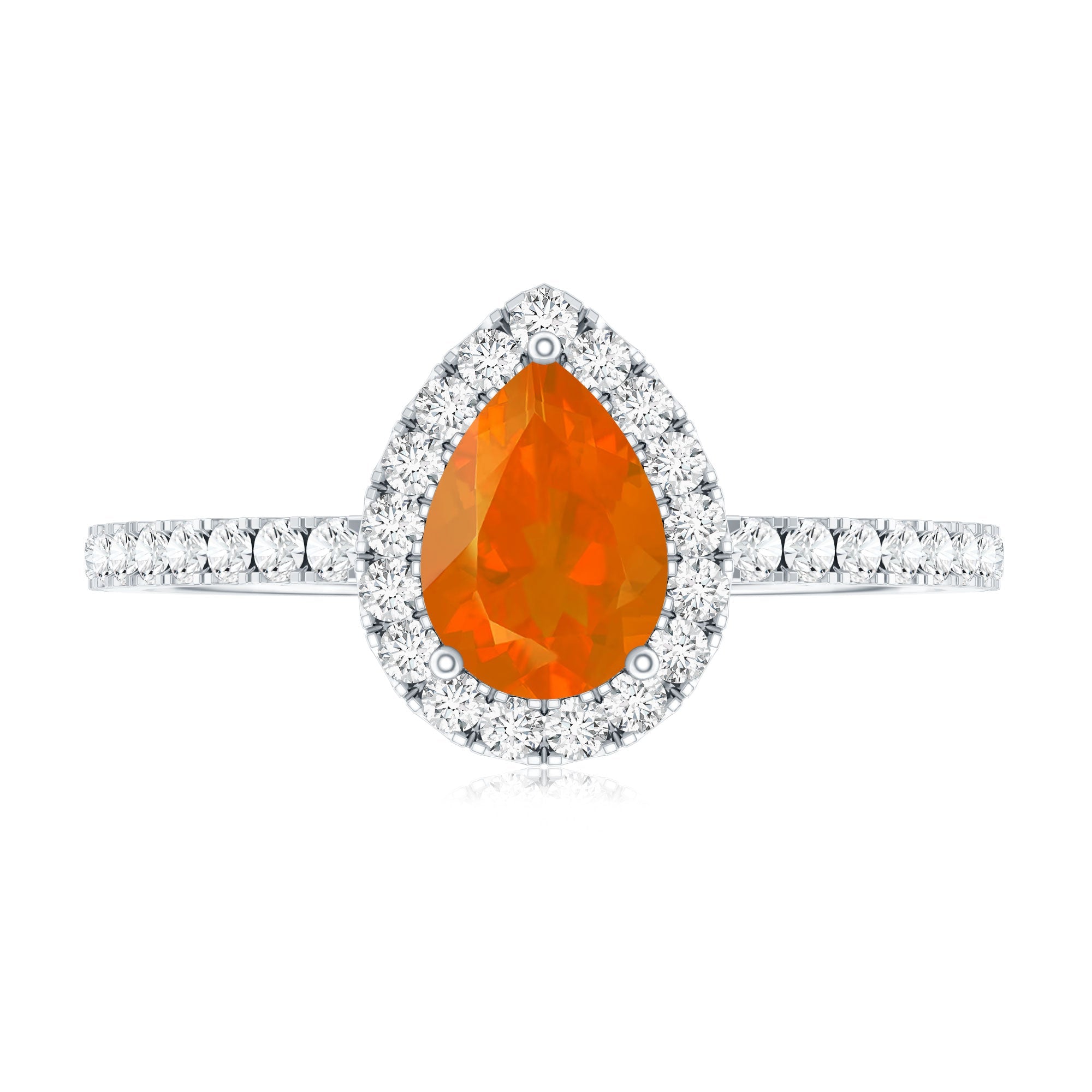Genuine Fire Opal Teardrop Ring with Diamond Halo