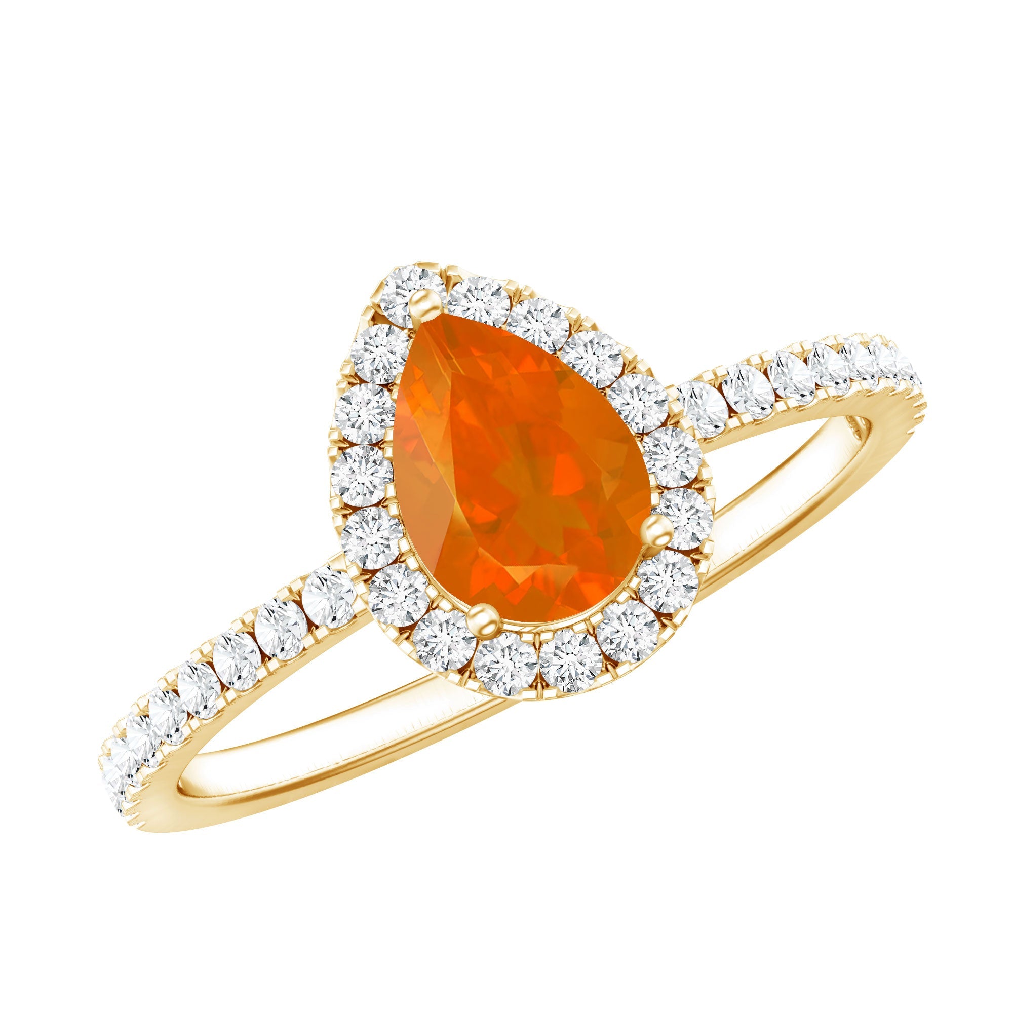 Genuine Fire Opal Teardrop Ring with Diamond Halo | Rings | Wiccan Center