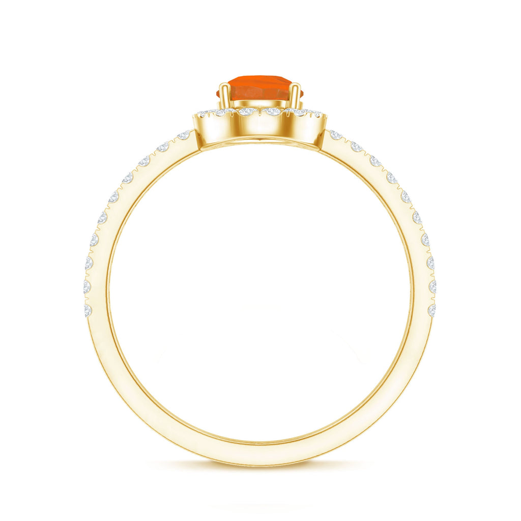 Genuine Fire Opal Teardrop Ring with Diamond Halo