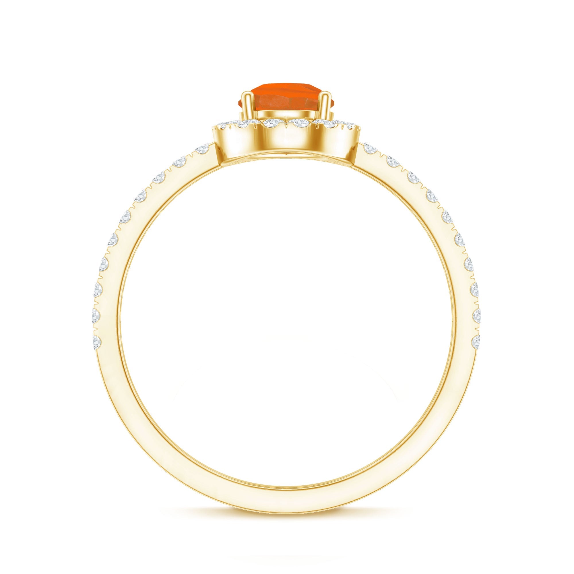 Genuine Fire Opal Teardrop Ring with Diamond Halo