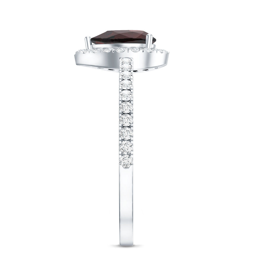 Natural 0.8 Carat Garnet Teardrop Engagement Ring with Diamond Halo