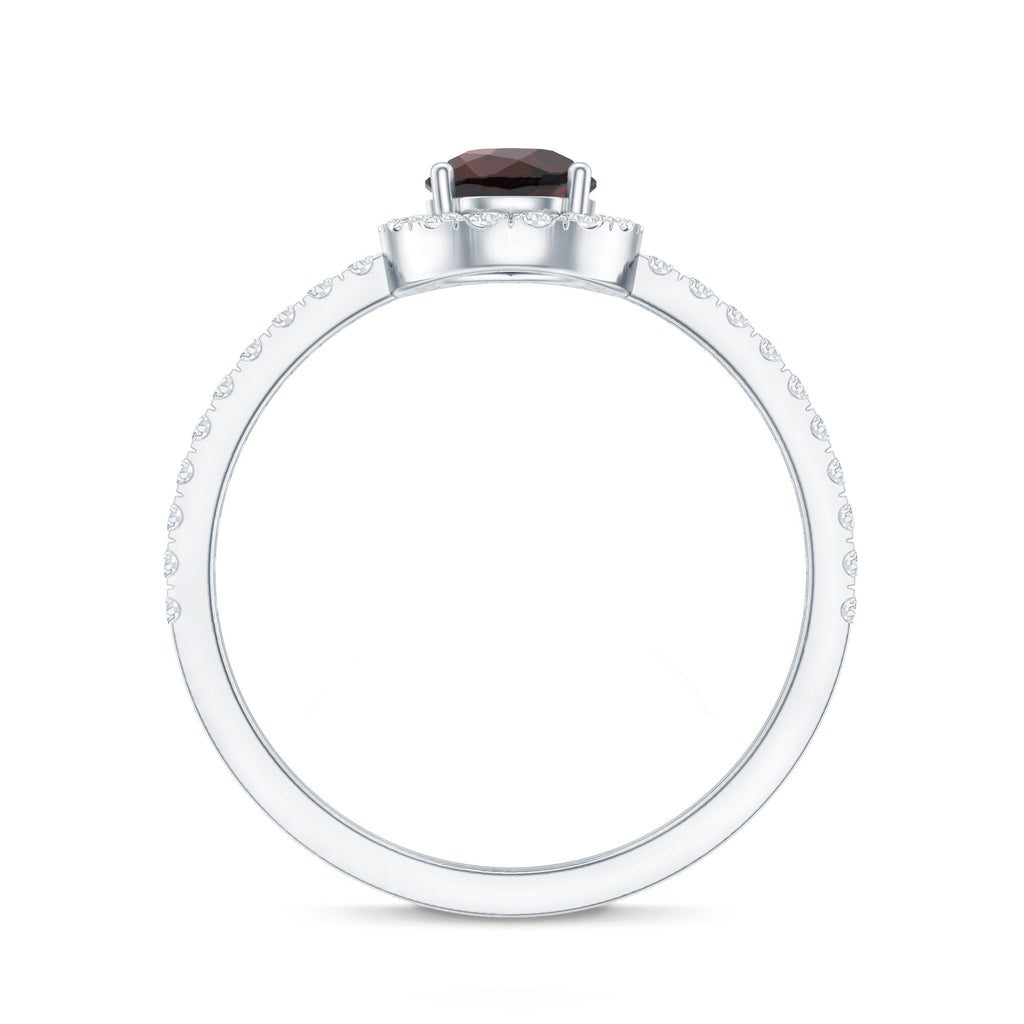 Natural 0.8 Carat Garnet Teardrop Engagement Ring with Diamond Halo