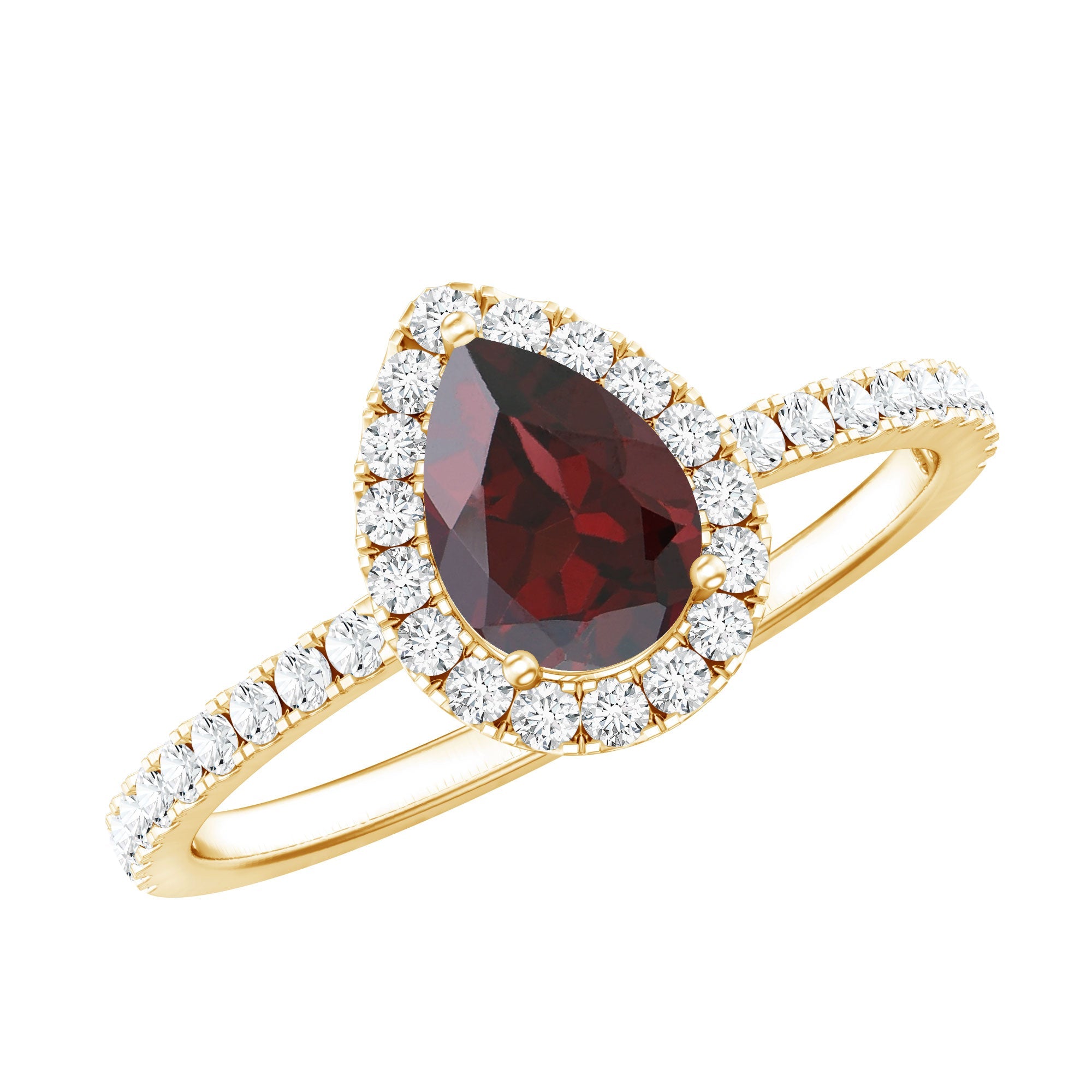 Natural 0.8 Carat Garnet Teardrop Engagement Ring with Diamond Halo | Rings | Wiccan Center