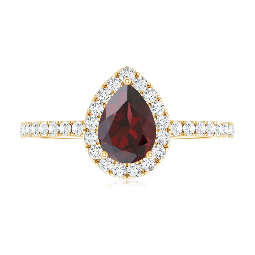 Natural 0.8 Carat Garnet Teardrop Engagement Ring with Diamond Halo