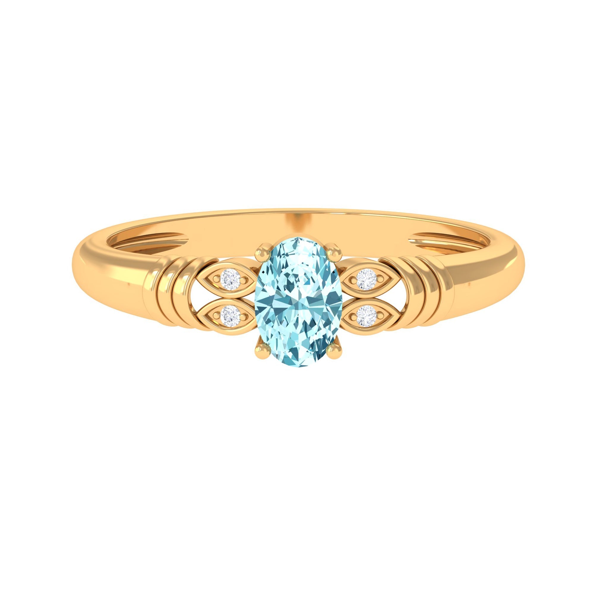 Natural 1 Carat Aquamarine Oval Engagement Ring with Diamond | Rings | Wiccan Center