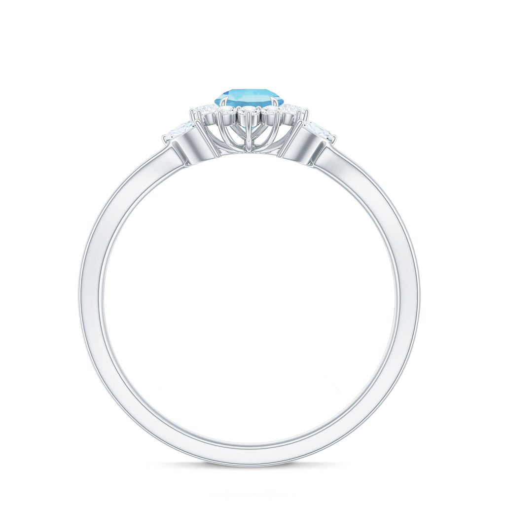 Natural Aquamarine Flower Promise Ring with Diamond