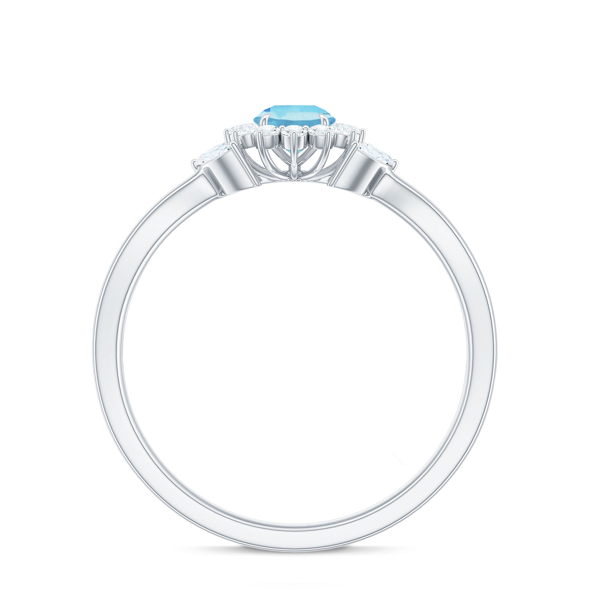 Natural Aquamarine Flower Promise Ring with Diamond