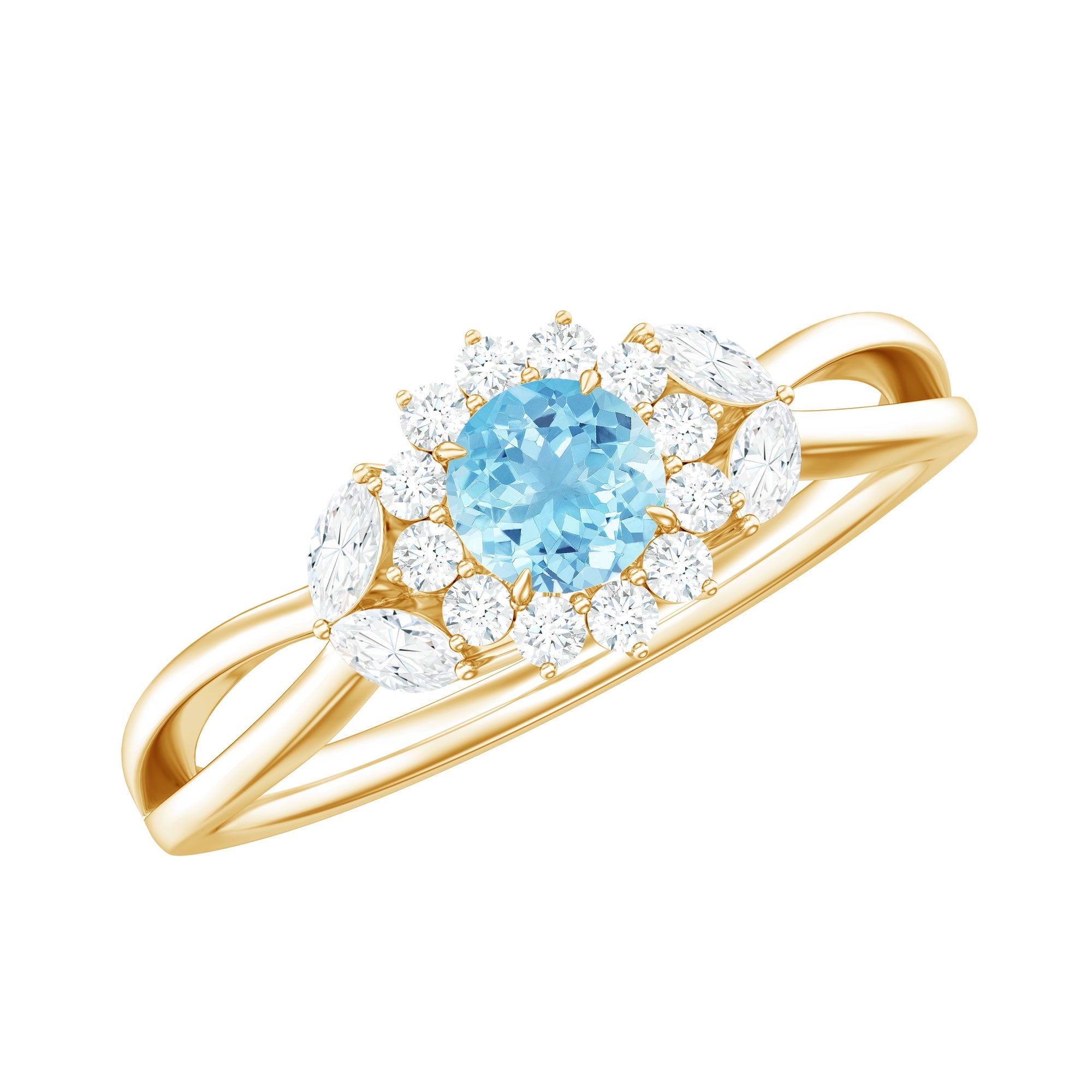Natural Aquamarine Flower Promise Ring with Diamond | Rings | Wiccan Center