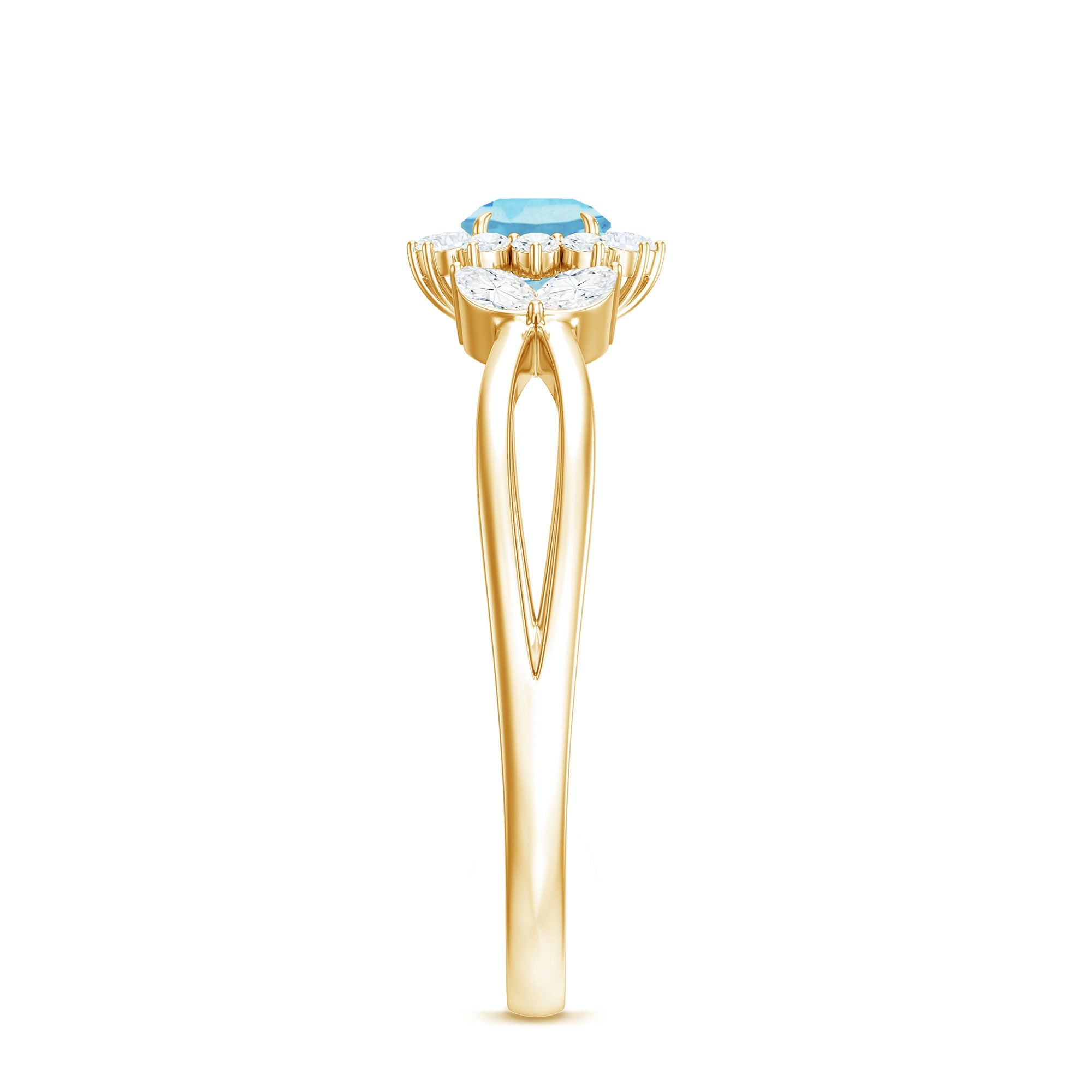 Natural Aquamarine Flower Promise Ring with Diamond