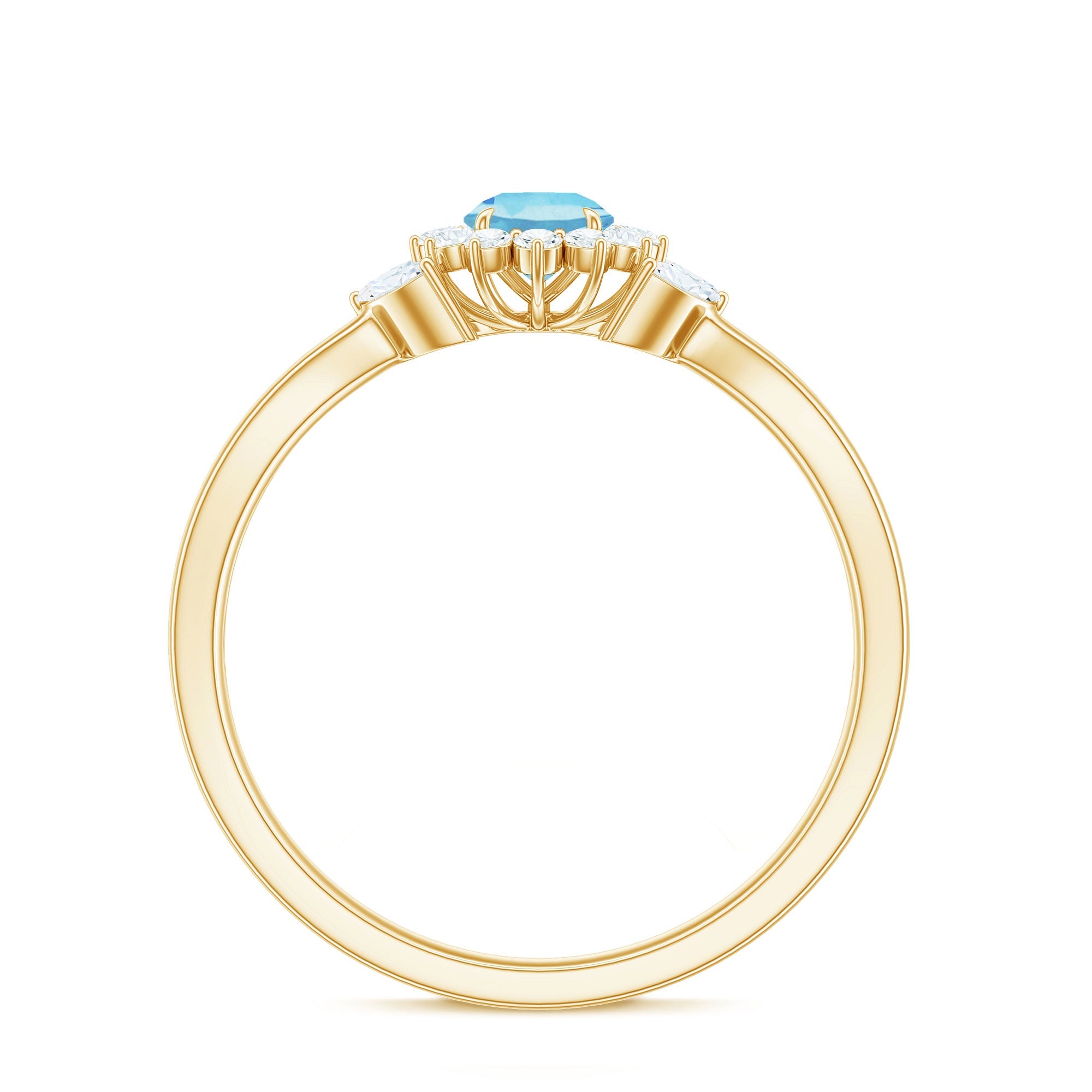 Natural Aquamarine Flower Promise Ring with Diamond
