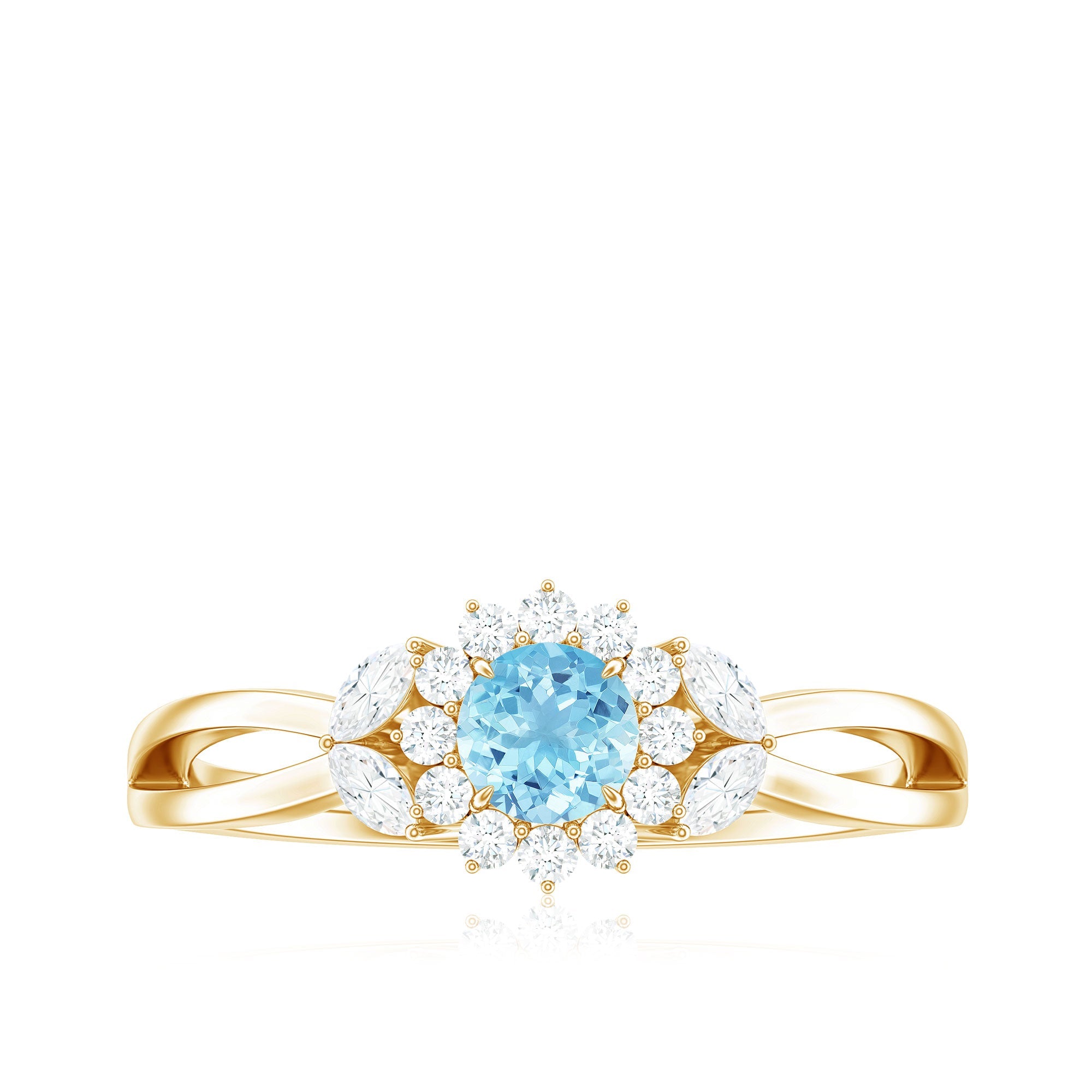 Natural Aquamarine Flower Promise Ring with Diamond
