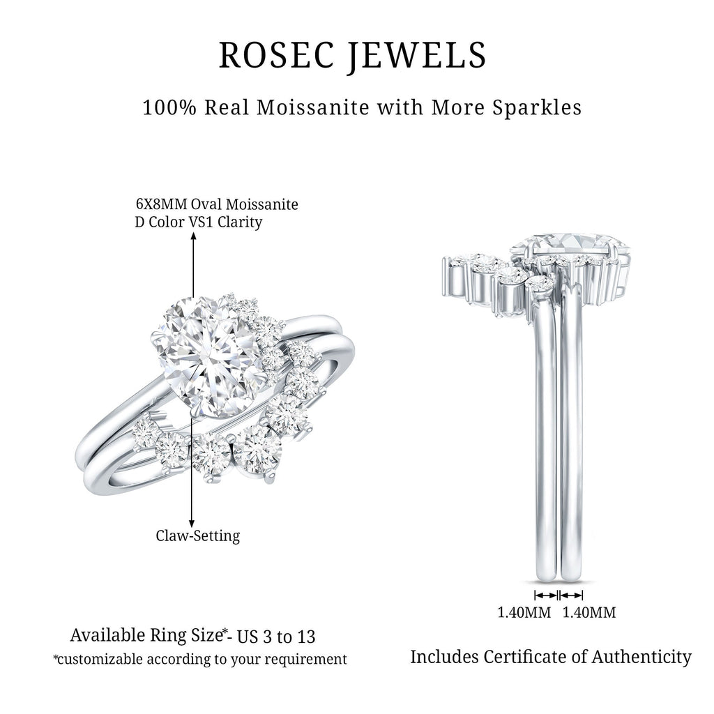 Designer 1.2 Carat Oval Cut Moissanite Wedding Ring Set With Certificate