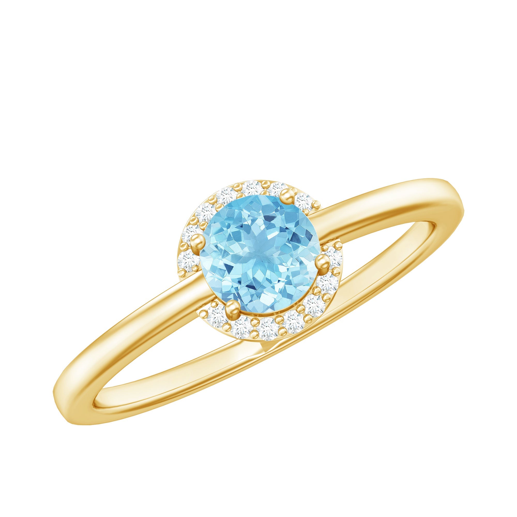 Certified Real Aquamarine Promise Ring with Diamond Halo | Rings | Wiccan Center
