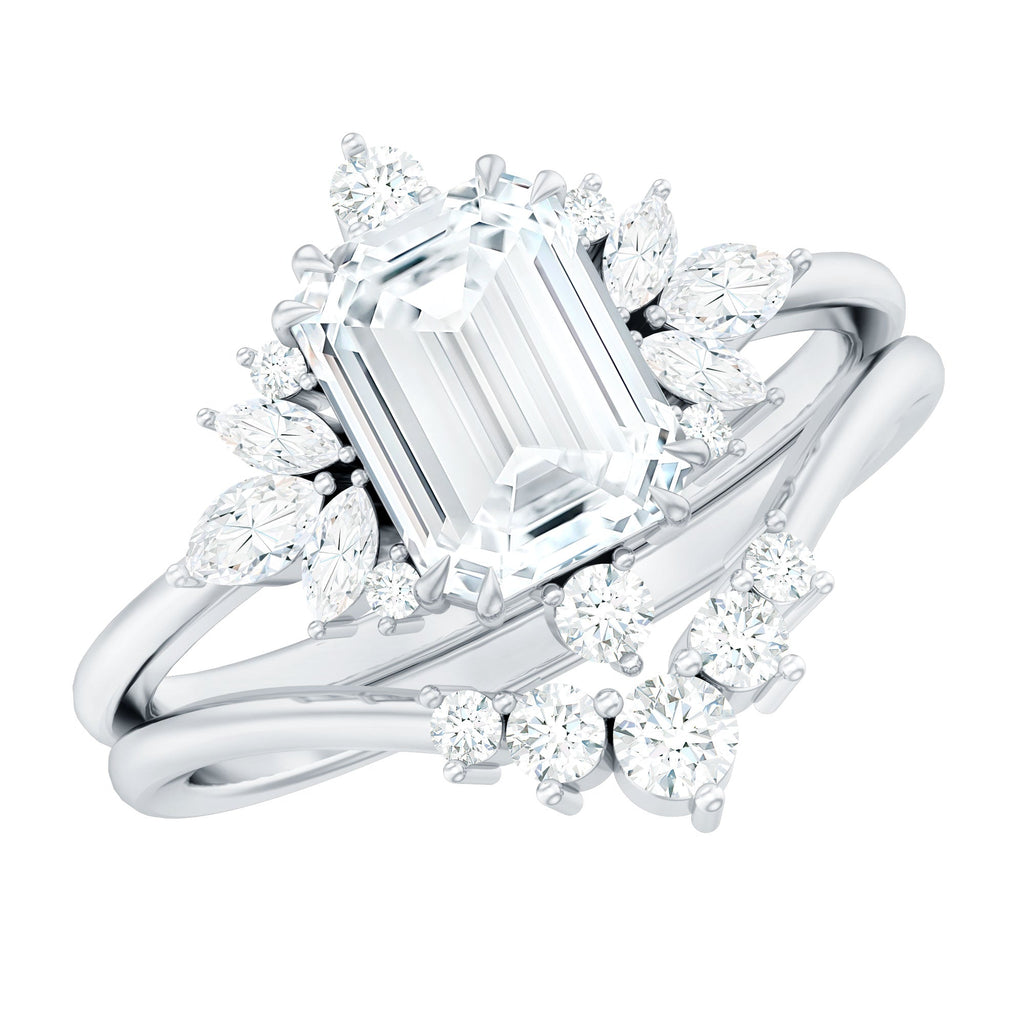 Designer Emerald Cut Moissanite Wedding Ring Set for Women