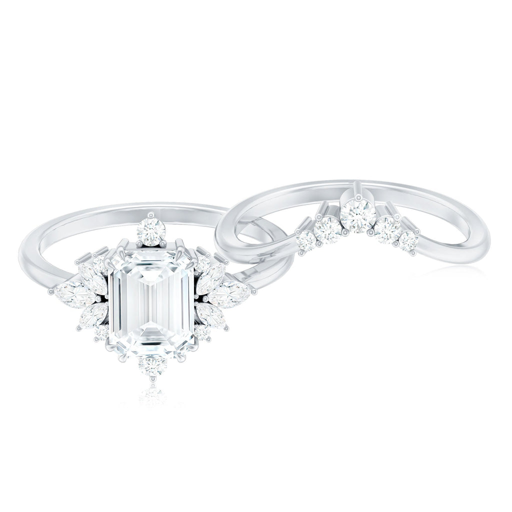 Designer Emerald Cut Moissanite Wedding Ring Set for Women