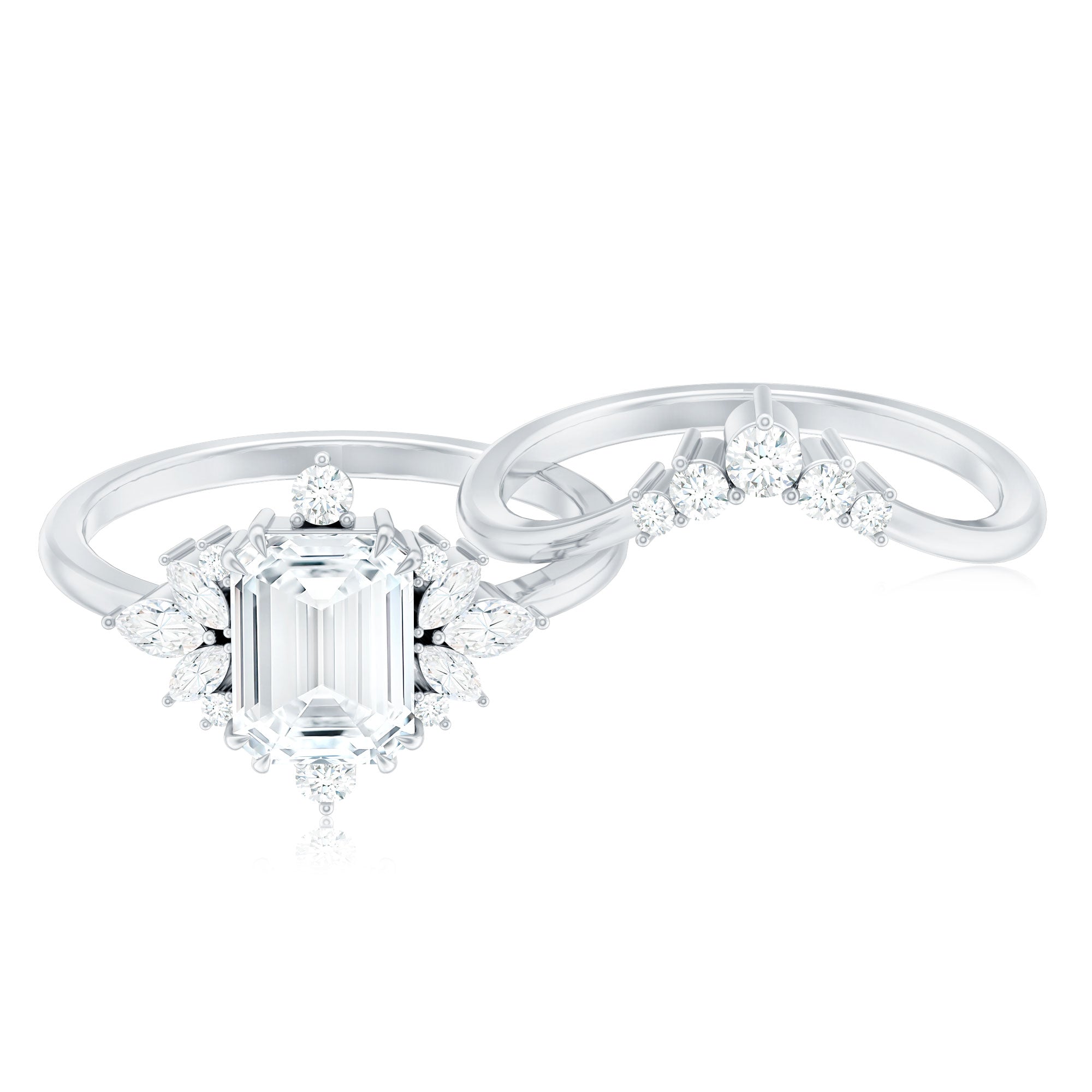 Designer Emerald Cut Moissanite Wedding Ring Set for Women