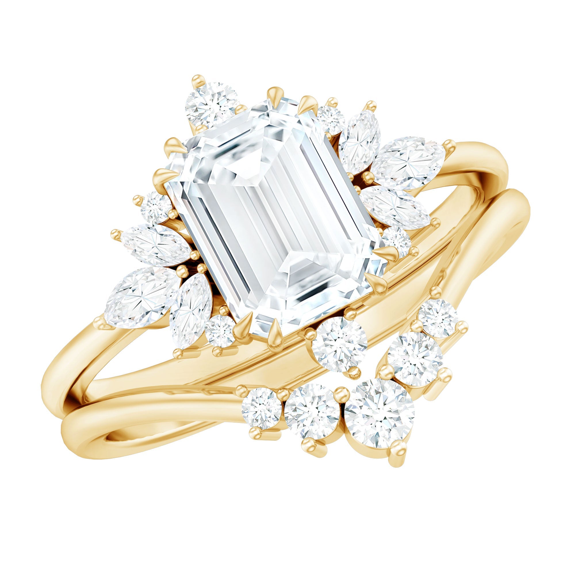 Designer Emerald Cut Moissanite Wedding Ring Set for Women | Rings | Wiccan Center