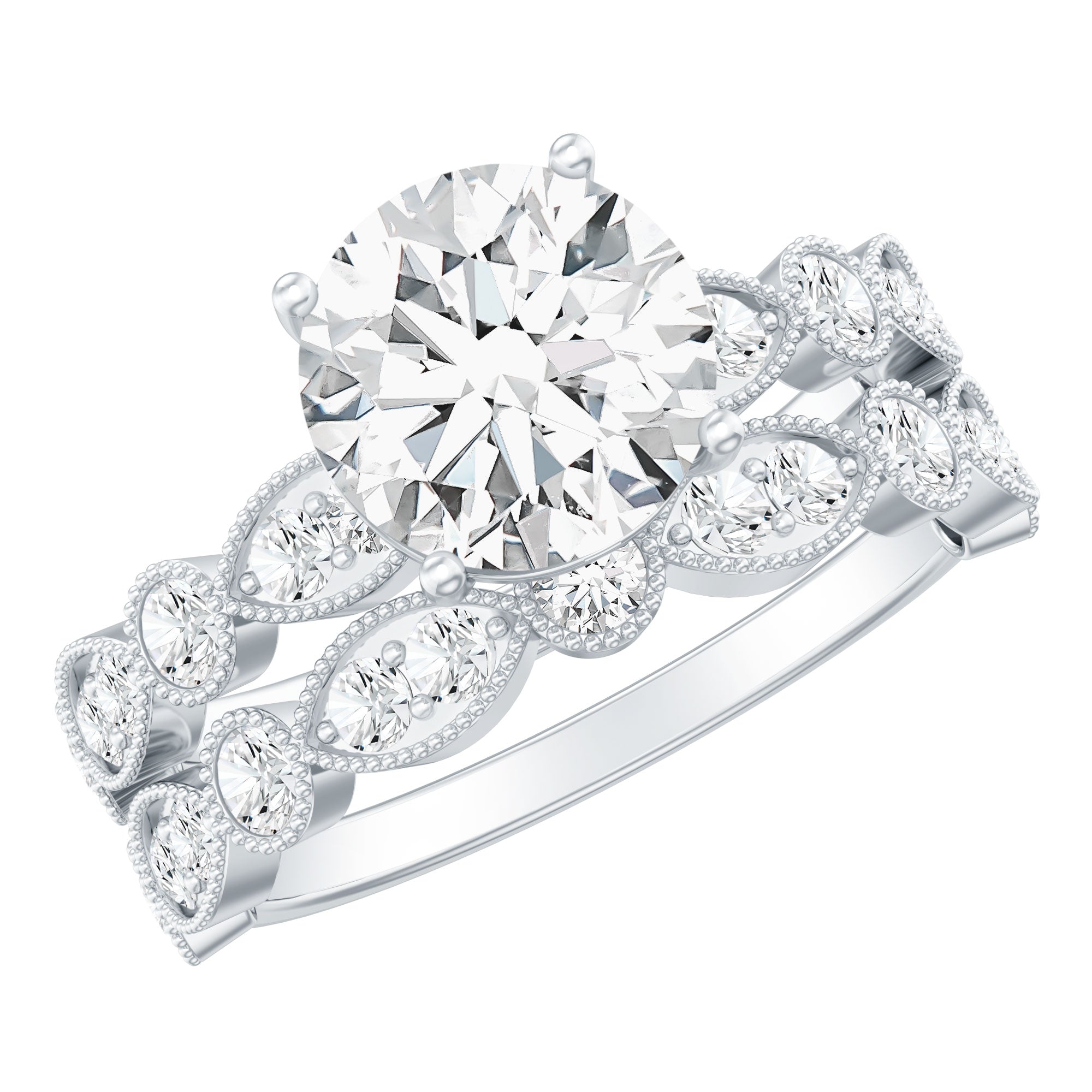 2 Carat Brilliant Cut Moissanite Bridal Ring Set