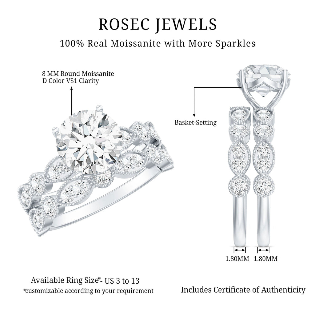 2 Carat Brilliant Cut Moissanite Bridal Ring Set