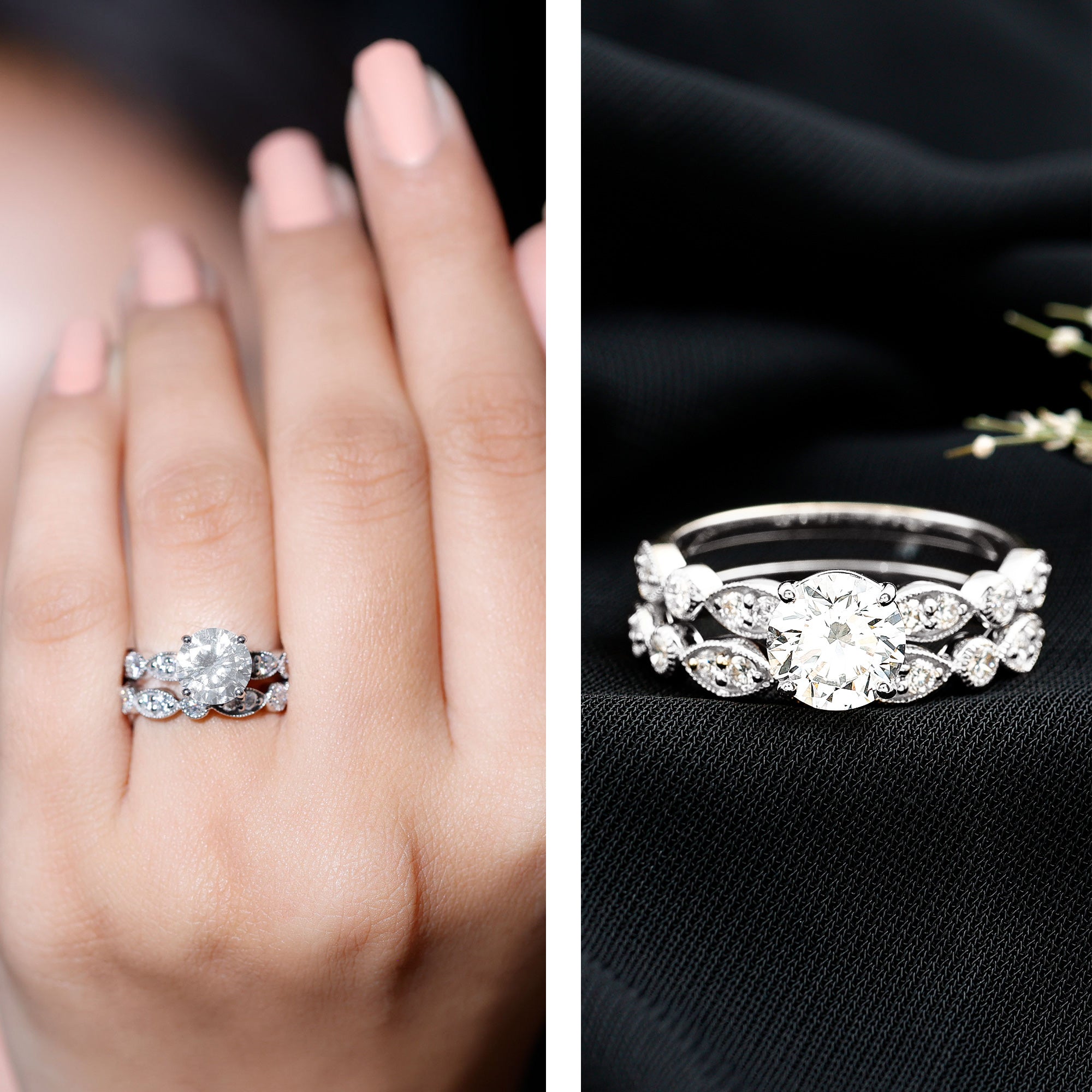 2 Carat Brilliant Cut Moissanite Bridal Ring Set