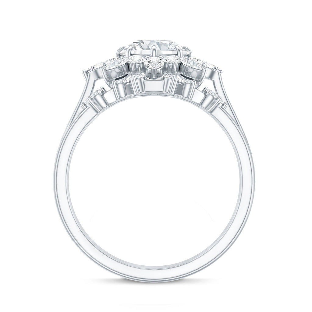 Flower Inspired Moissanite Halo Engagement Ring with Enhancer