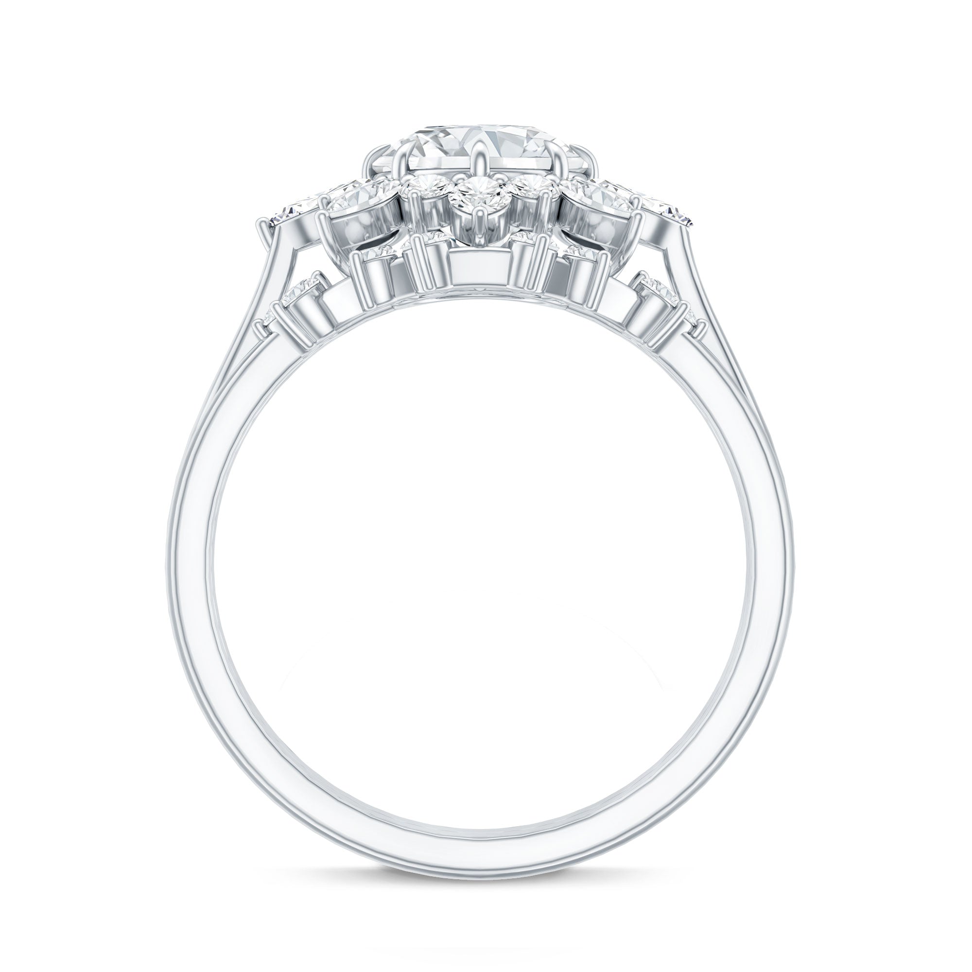 Flower Inspired Moissanite Halo Engagement Ring with Enhancer