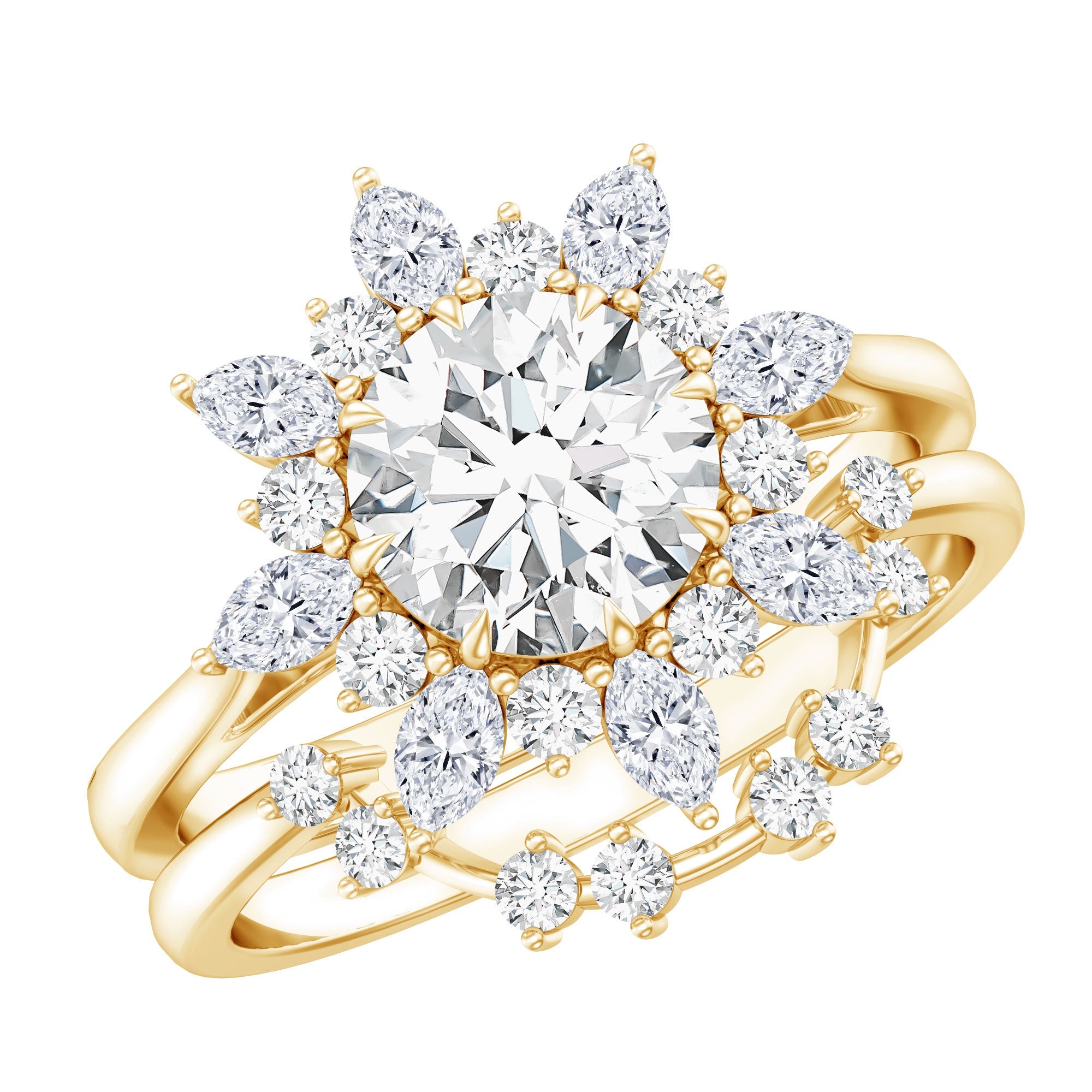 Flower Inspired Moissanite Halo Engagement Ring with Enhancer | Rings | Wiccan Center