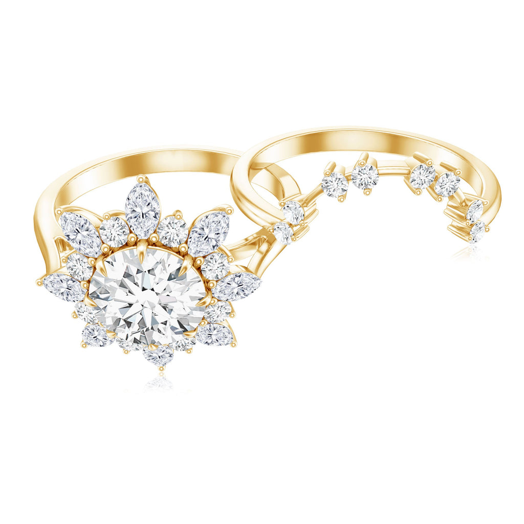 Flower Inspired Moissanite Halo Engagement Ring with Enhancer