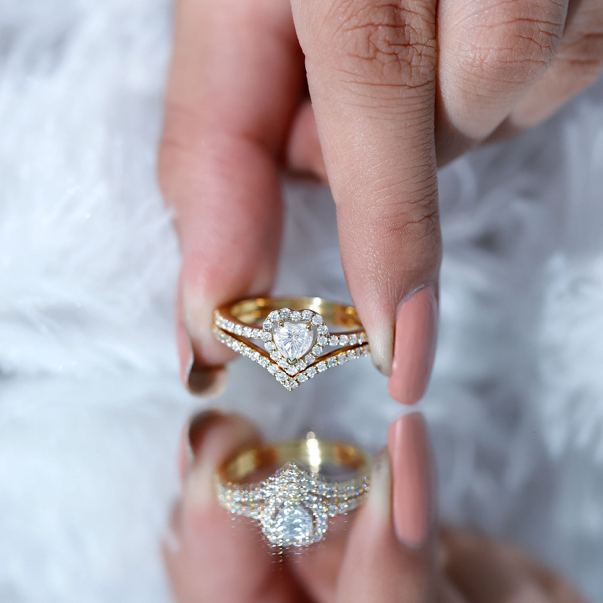 Heart Shape Moissanite Wedding Ring Set For Women