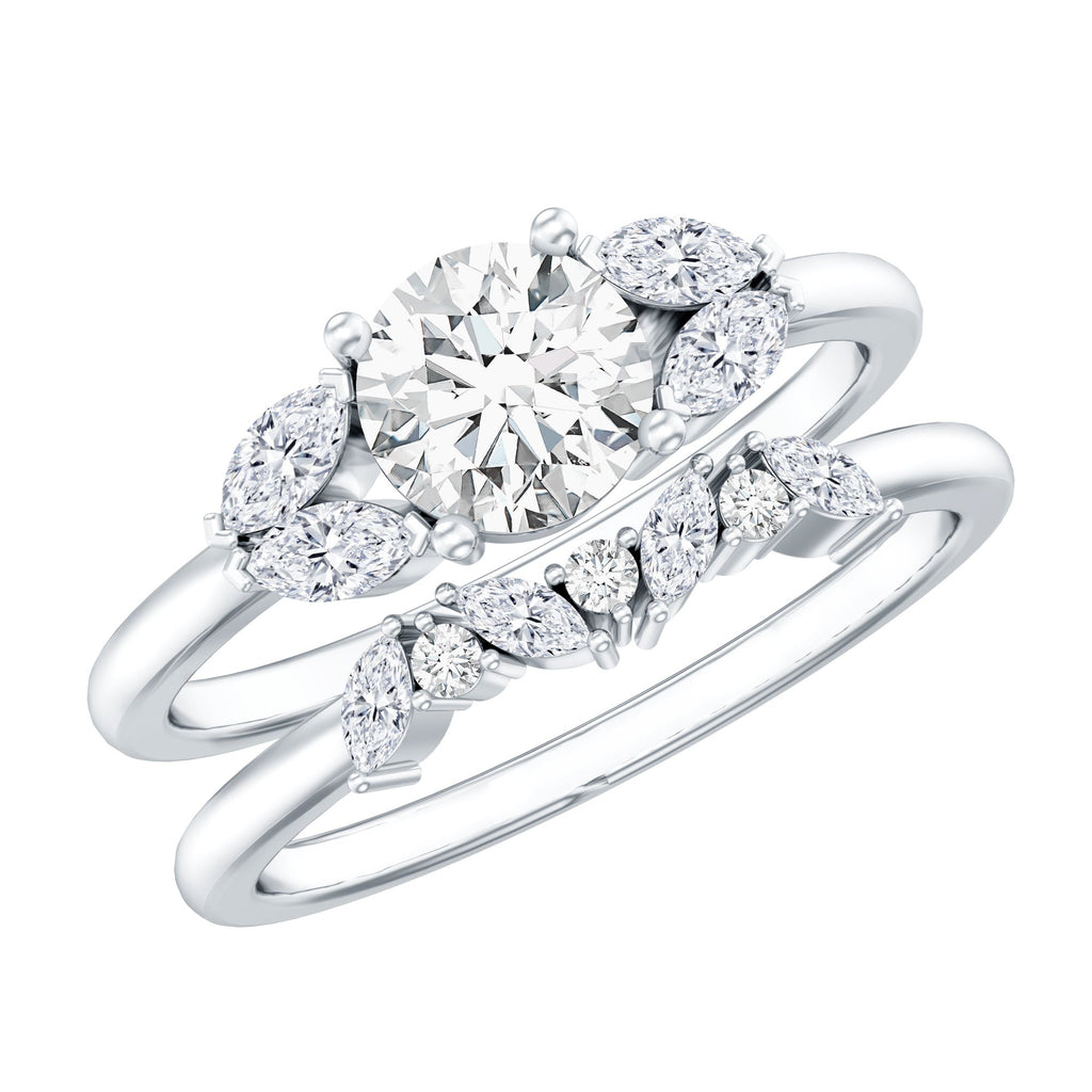 Round Cut Moissanite Bridal Ring Set with Certificate