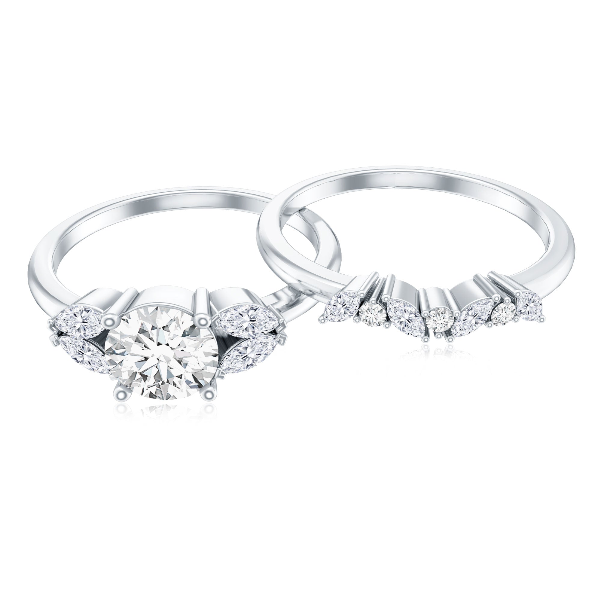 Round Cut Moissanite Bridal Ring Set with Certificate