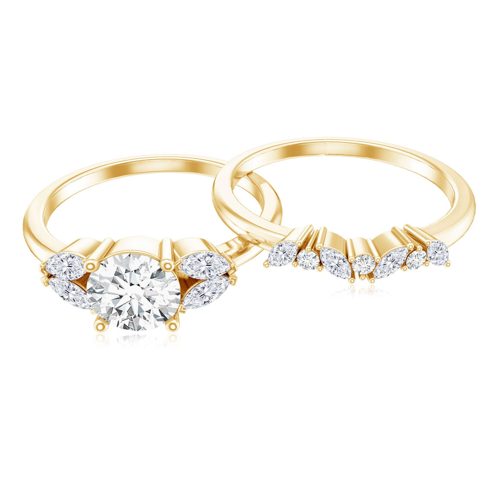 Round Cut Moissanite Bridal Ring Set with Certificate