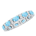 Natural Aquamarine Diamond Eternity Wedding Band in East West Style