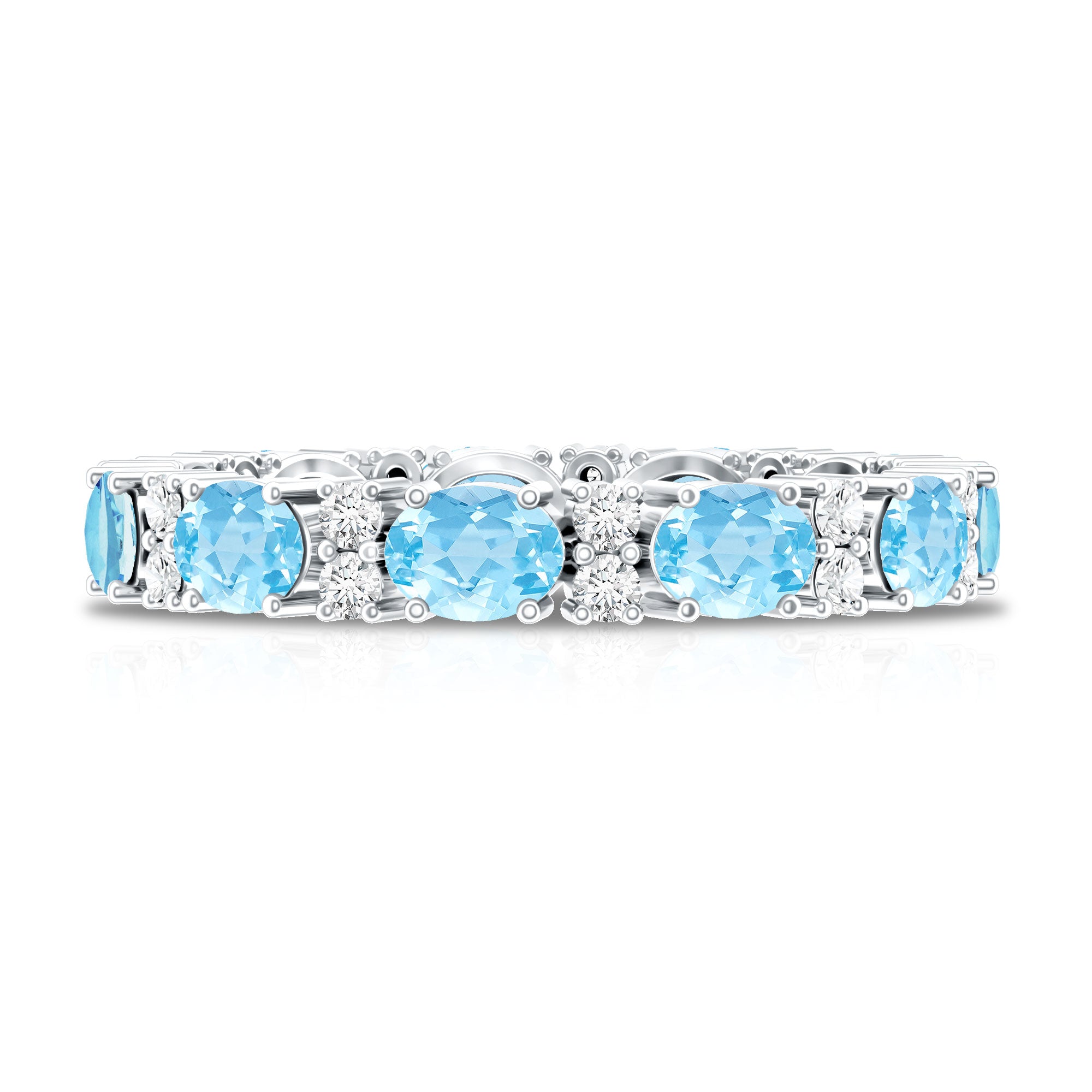 Natural Aquamarine Diamond Eternity Wedding Band in East West Style
