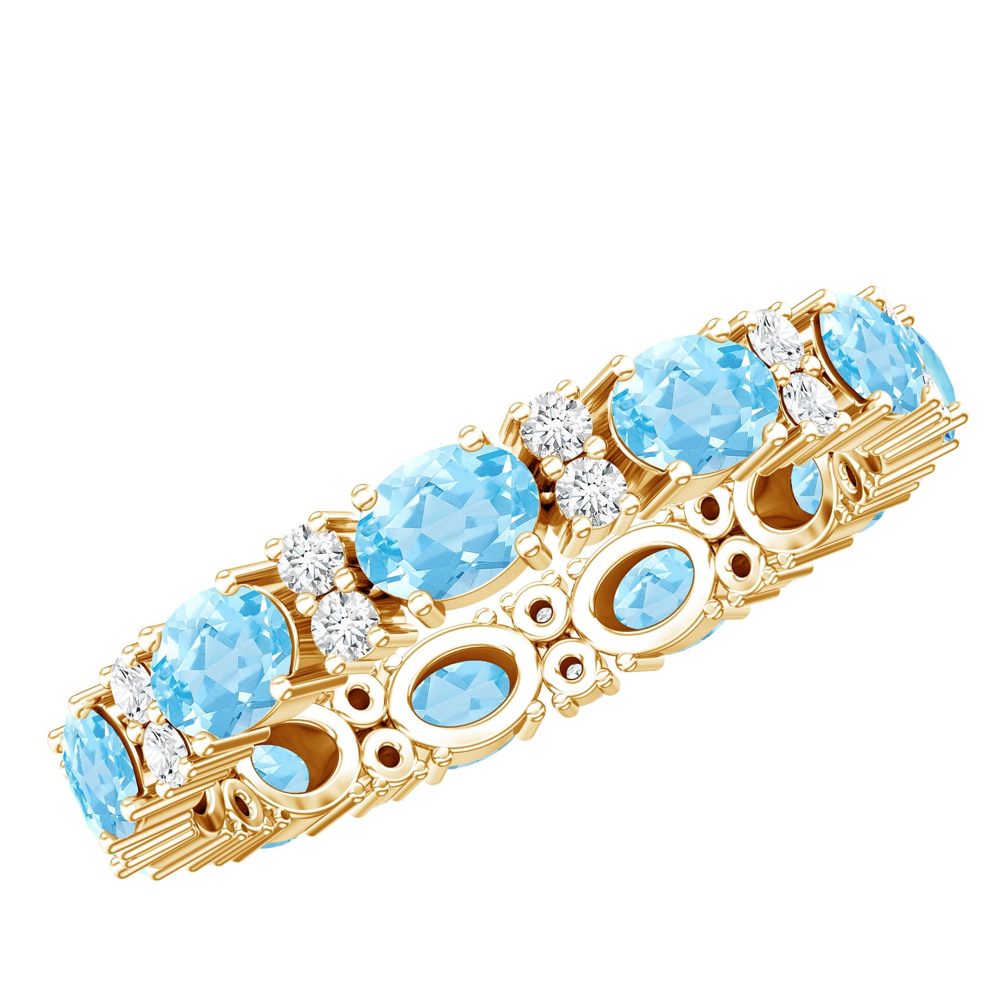 Natural Aquamarine Diamond Eternity Wedding Band in East West Style | Rings | Wiccan Center