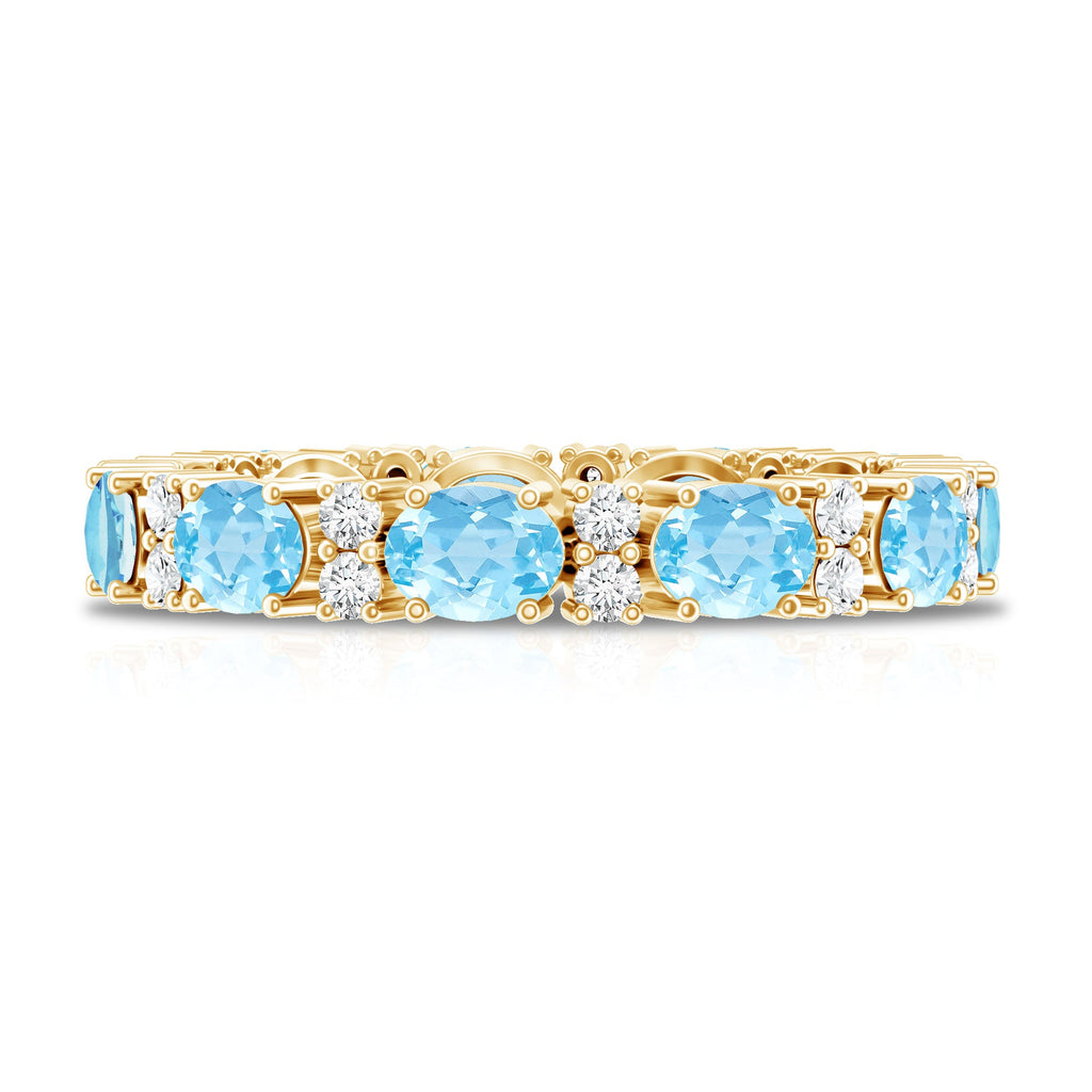 Natural Aquamarine Diamond Eternity Wedding Band in East West Style