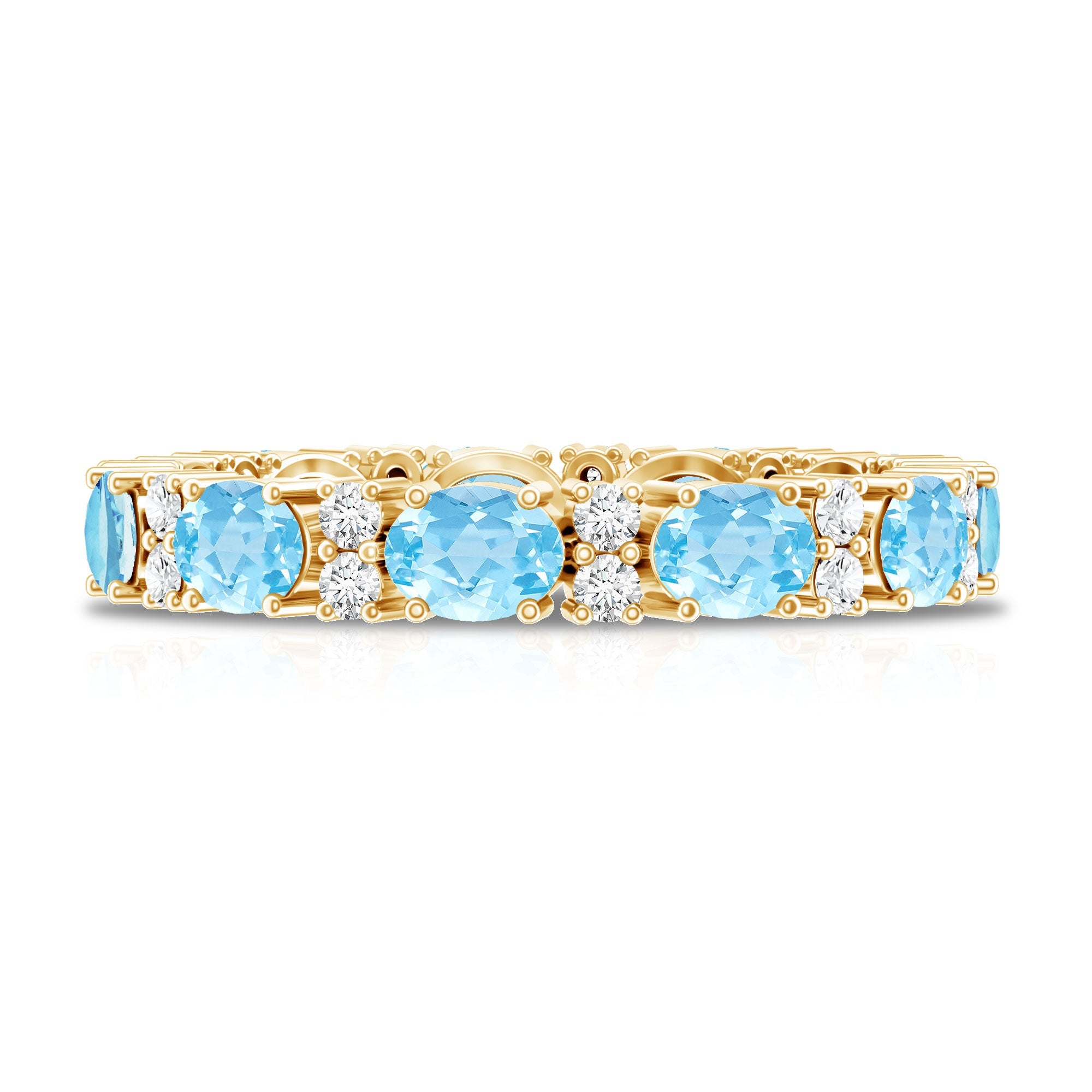 Natural Aquamarine Diamond Eternity Wedding Band in East West Style